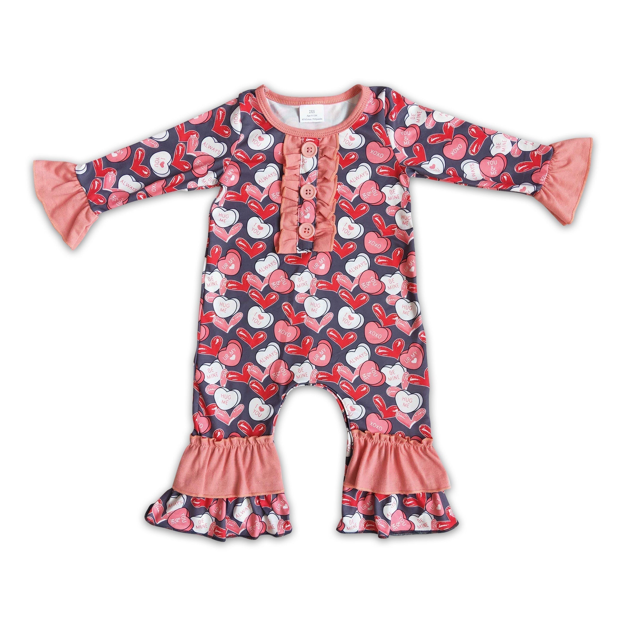 Heart print long sleeve baby girls valentine&