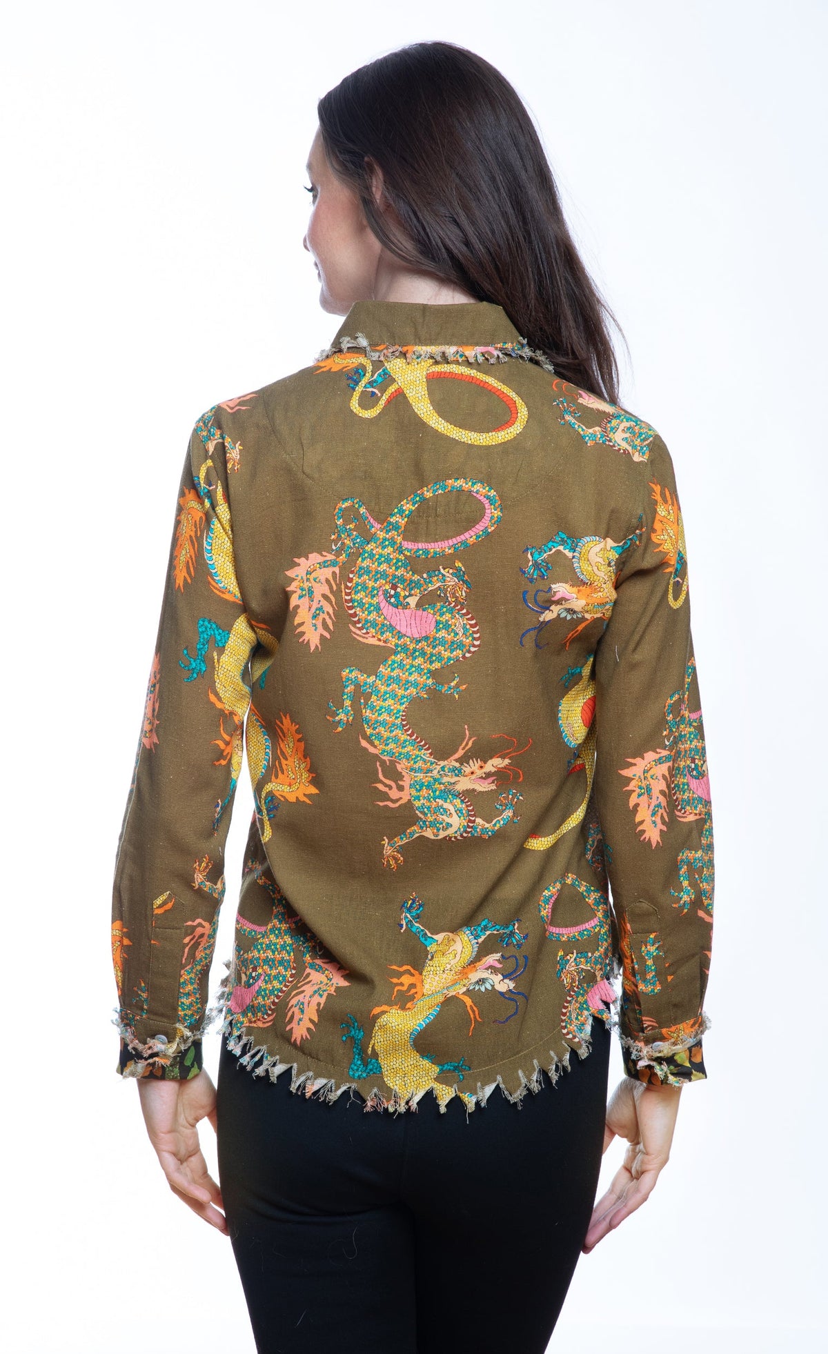 Cape Cod Top Olive Dragon Print