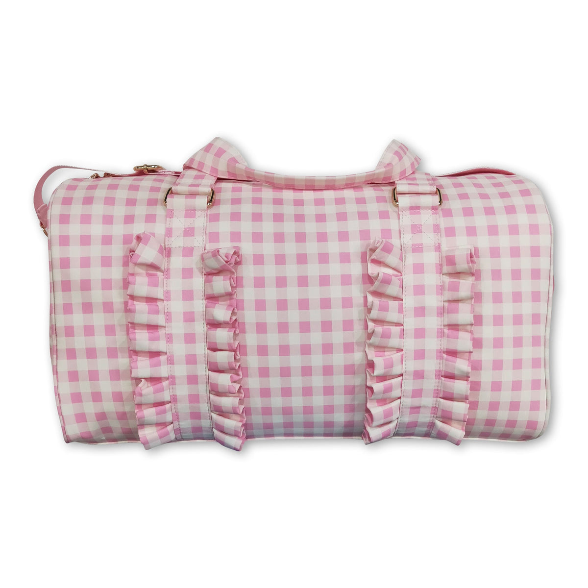 Pink plaid ruffle women duffel bag