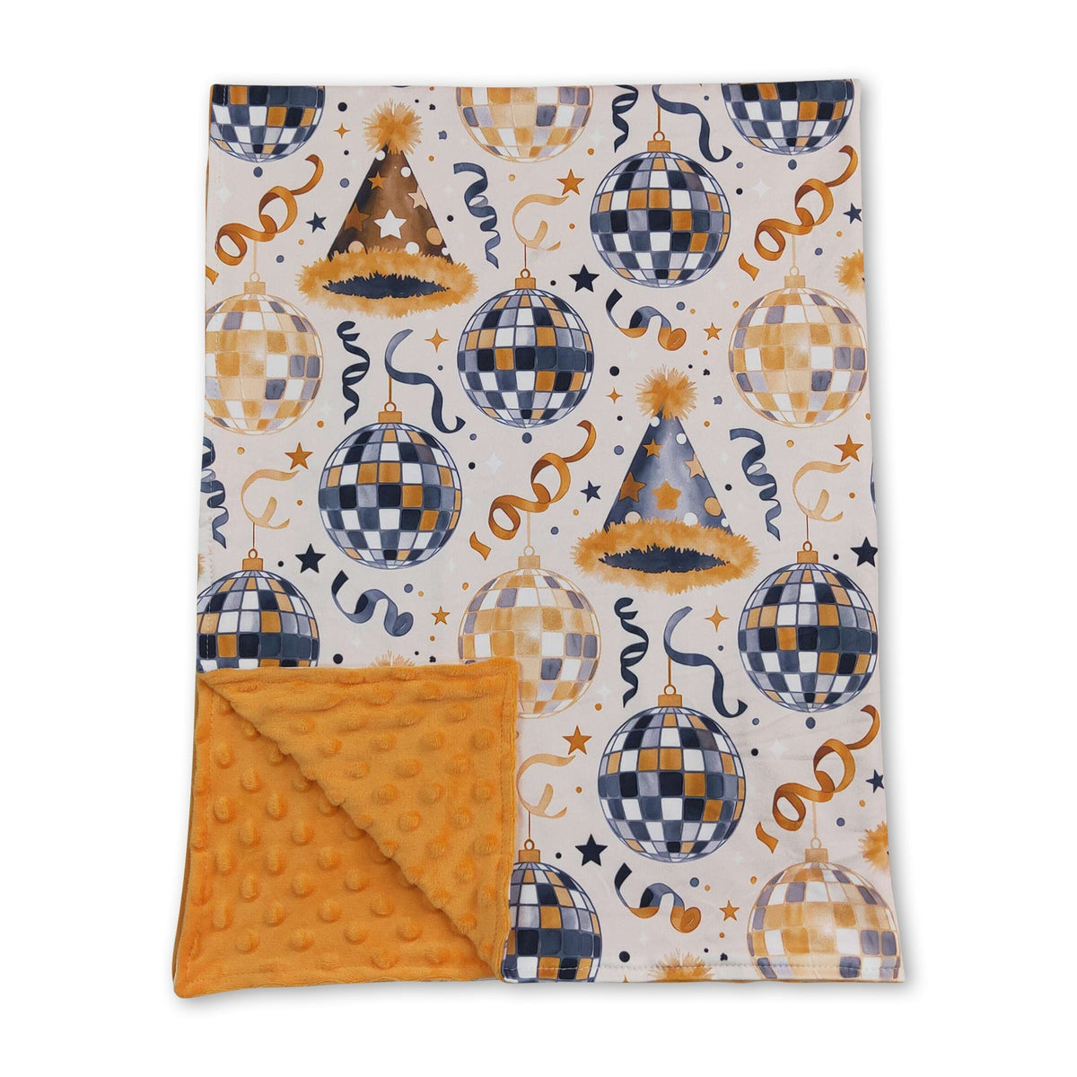 Gold polka dots minky baby Happy New Year blanket