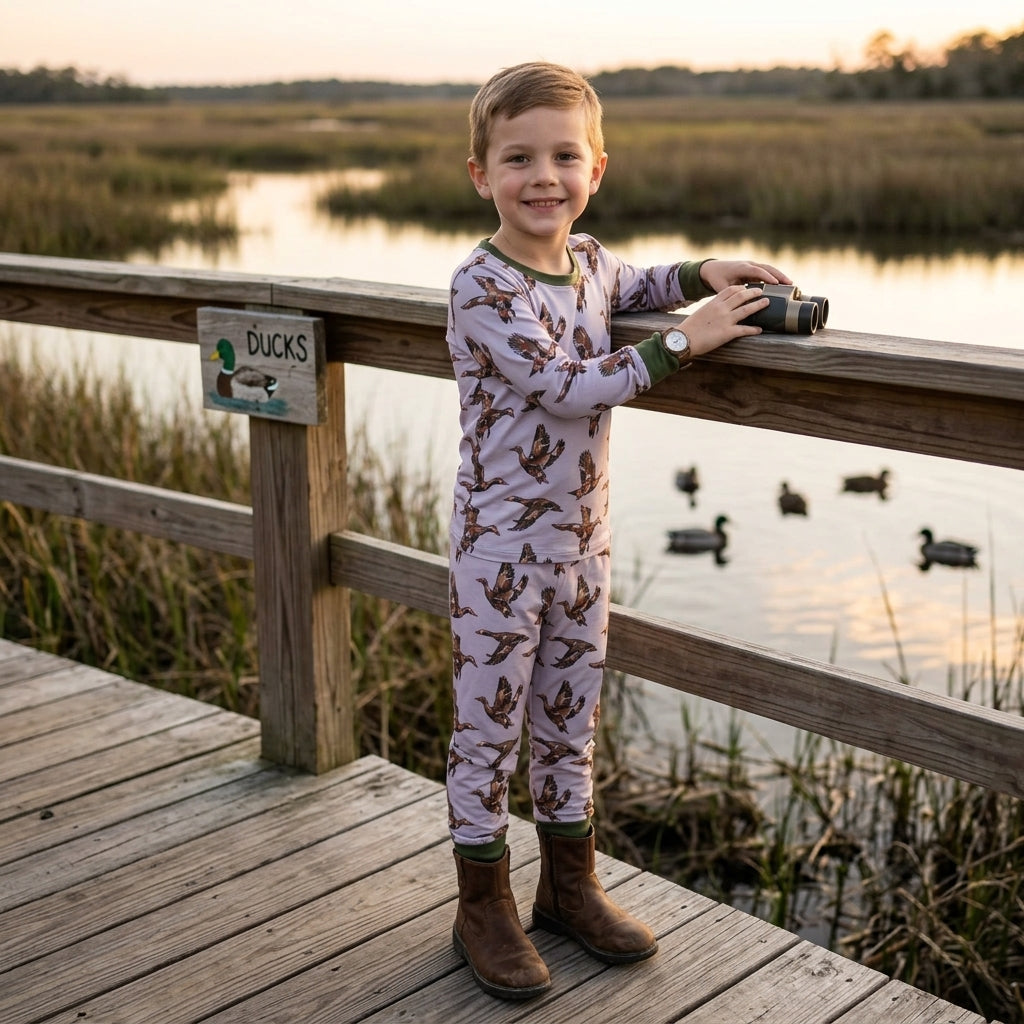 Long sleeves camo duck hunting kids boys pajamas