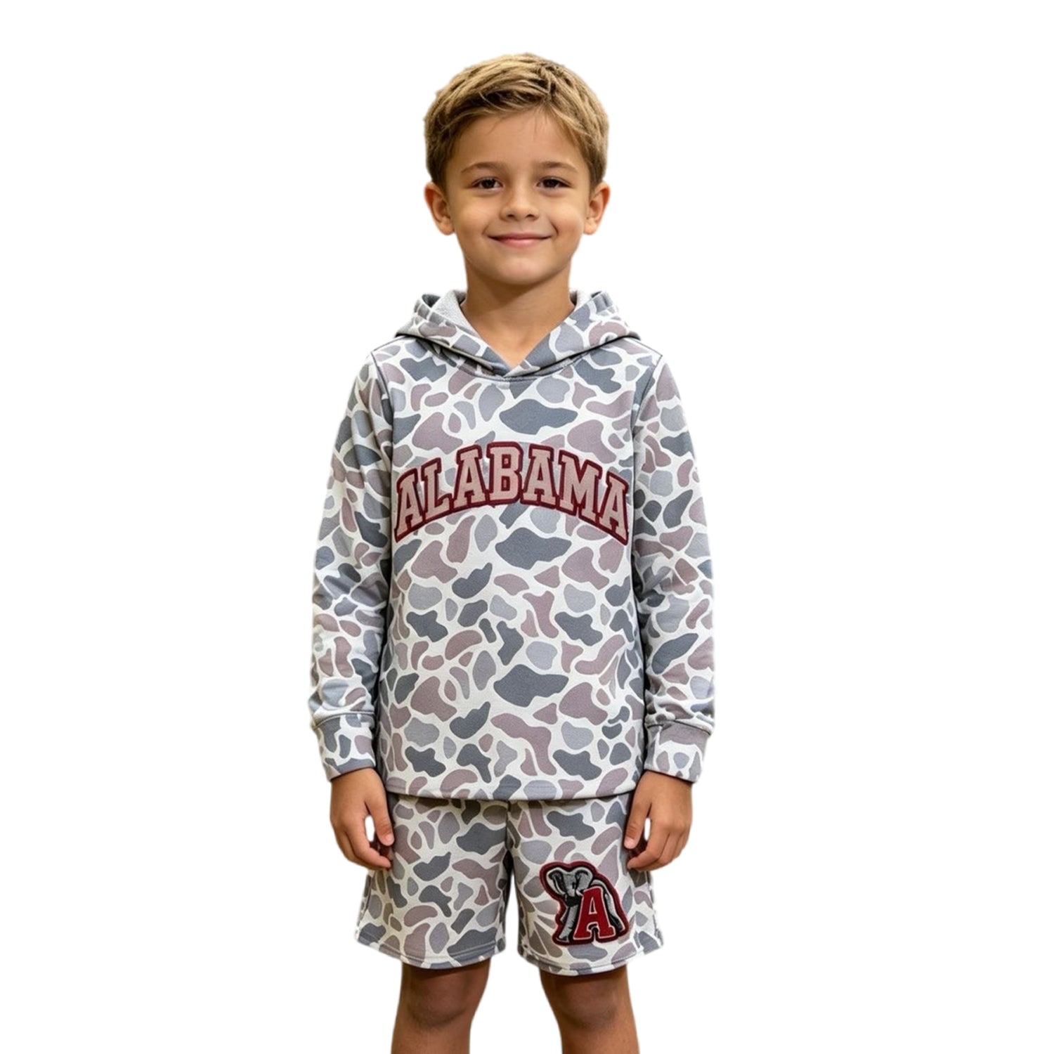 Long sleeves grey camo hoodie elephant shorts boys team outfits