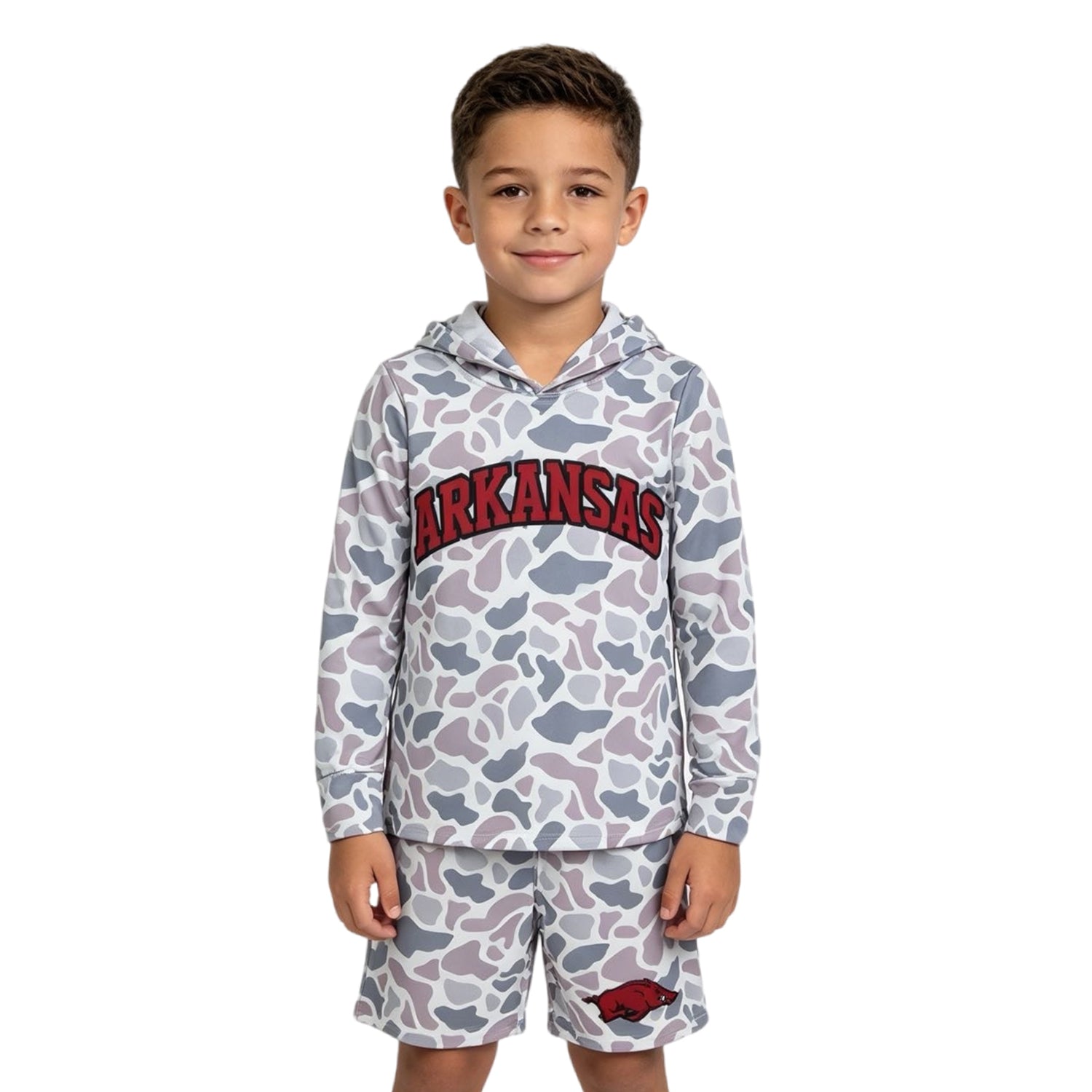 Long sleeves grey camo hoodie hog shorts boys team outfits