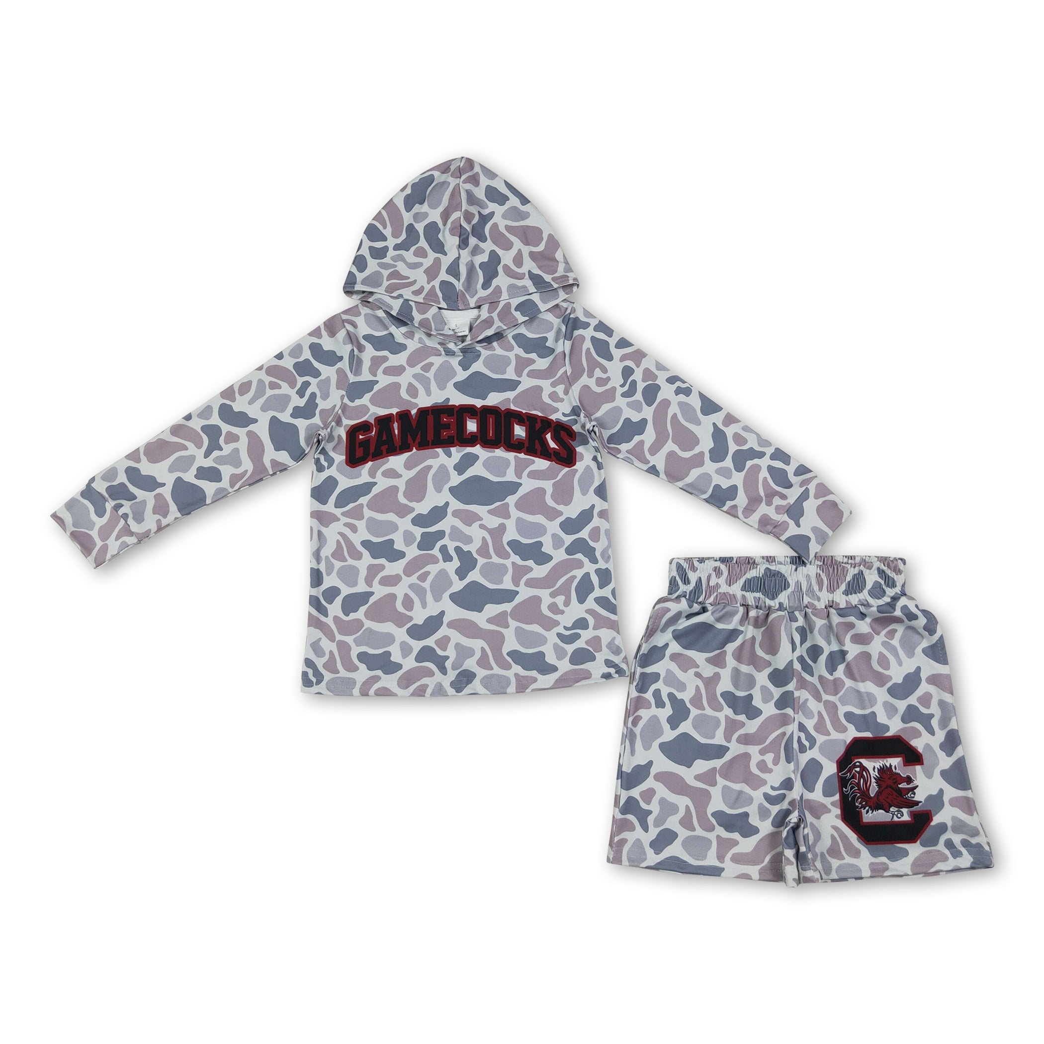 Long sleeves grey camo hoodie C shorts boys team outfits
