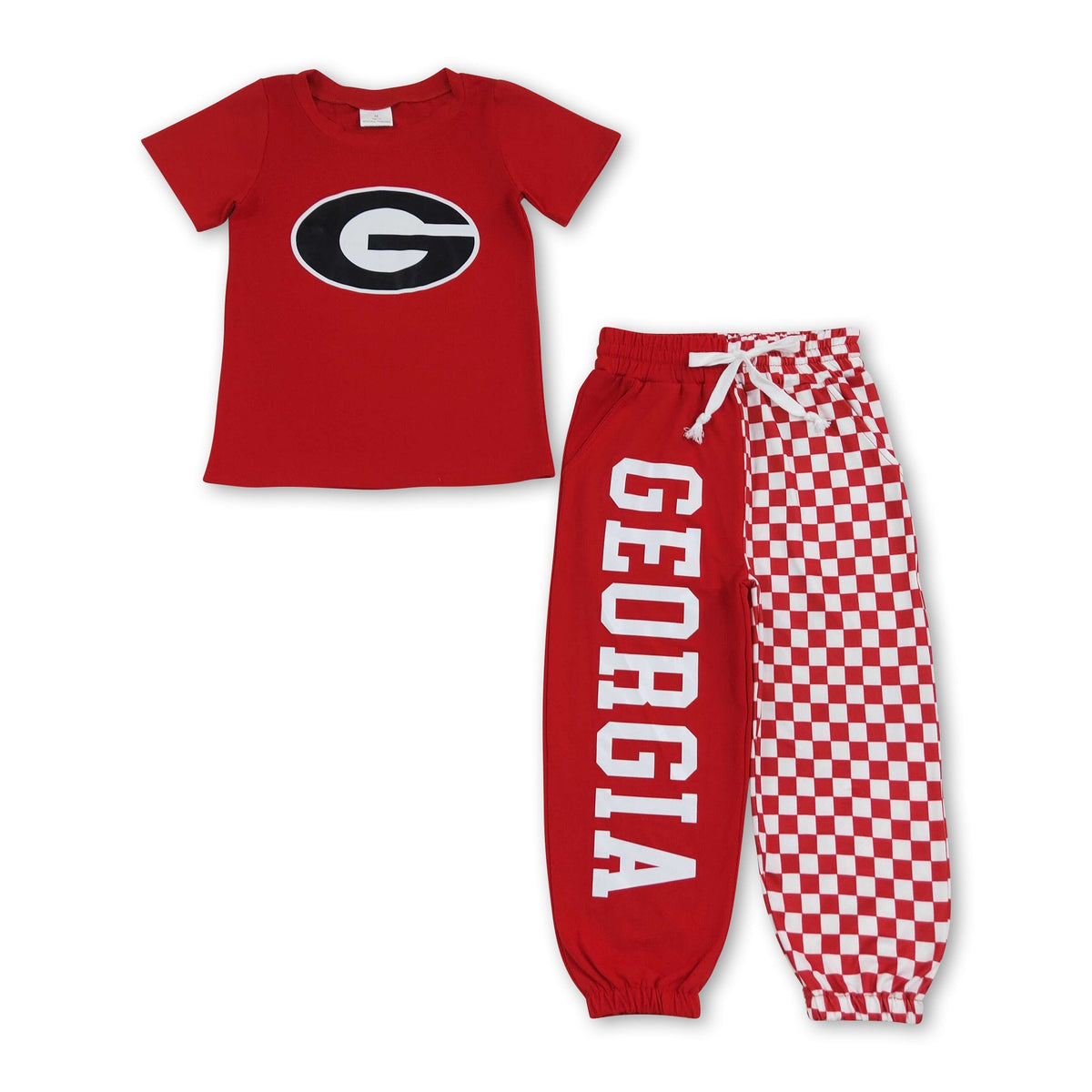 Short sleeves red G top plaid pants kids boys team outfits