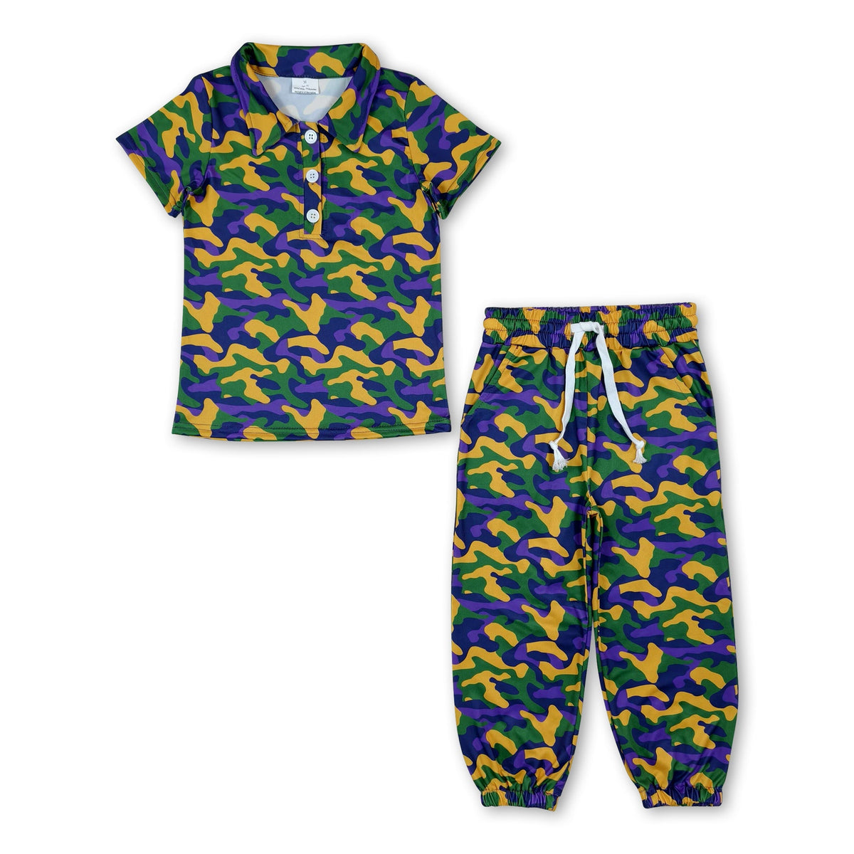Camo polo shirt pockets pants boys Mardi Gras outfits