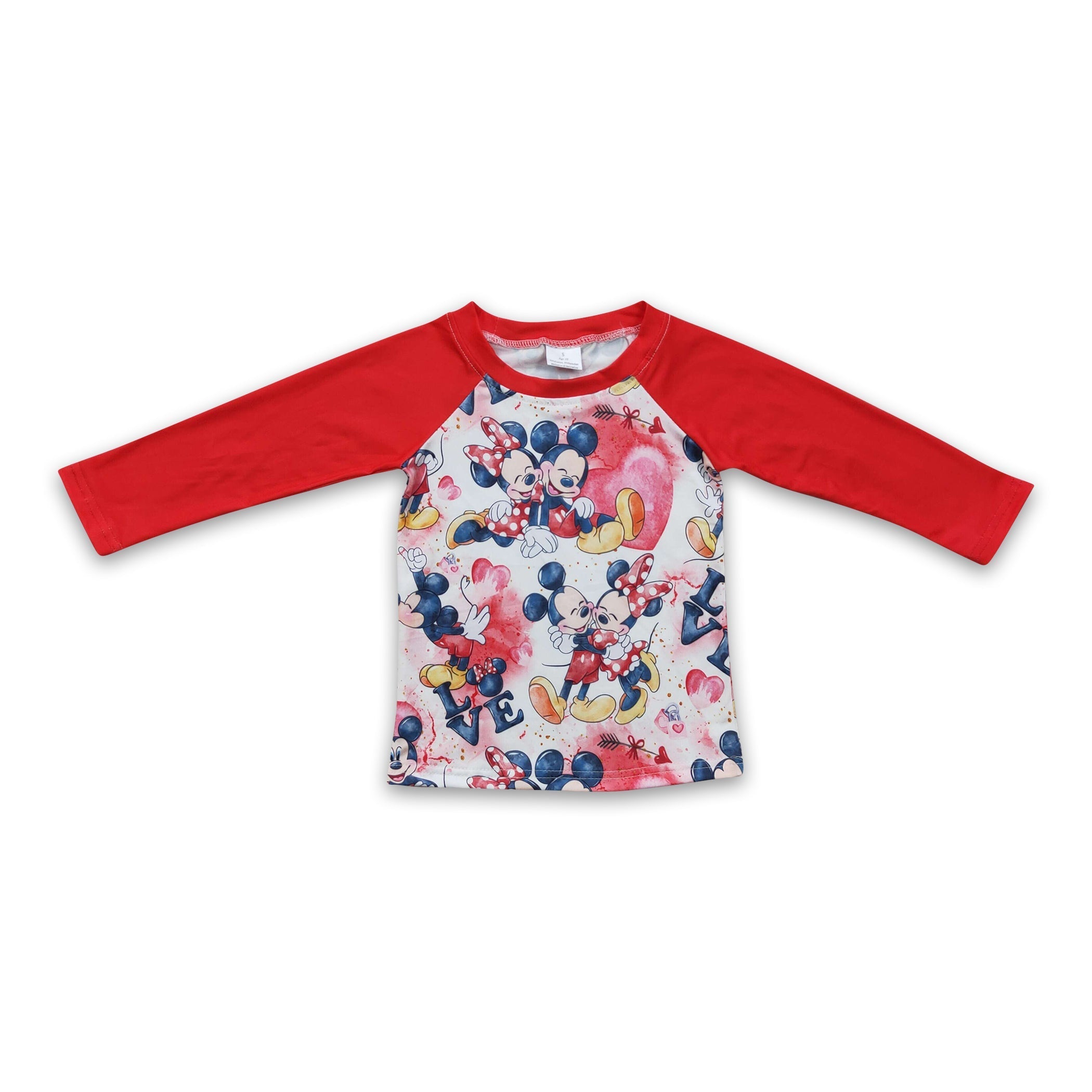 Red long sleeves heart mouse kids boy valentine&