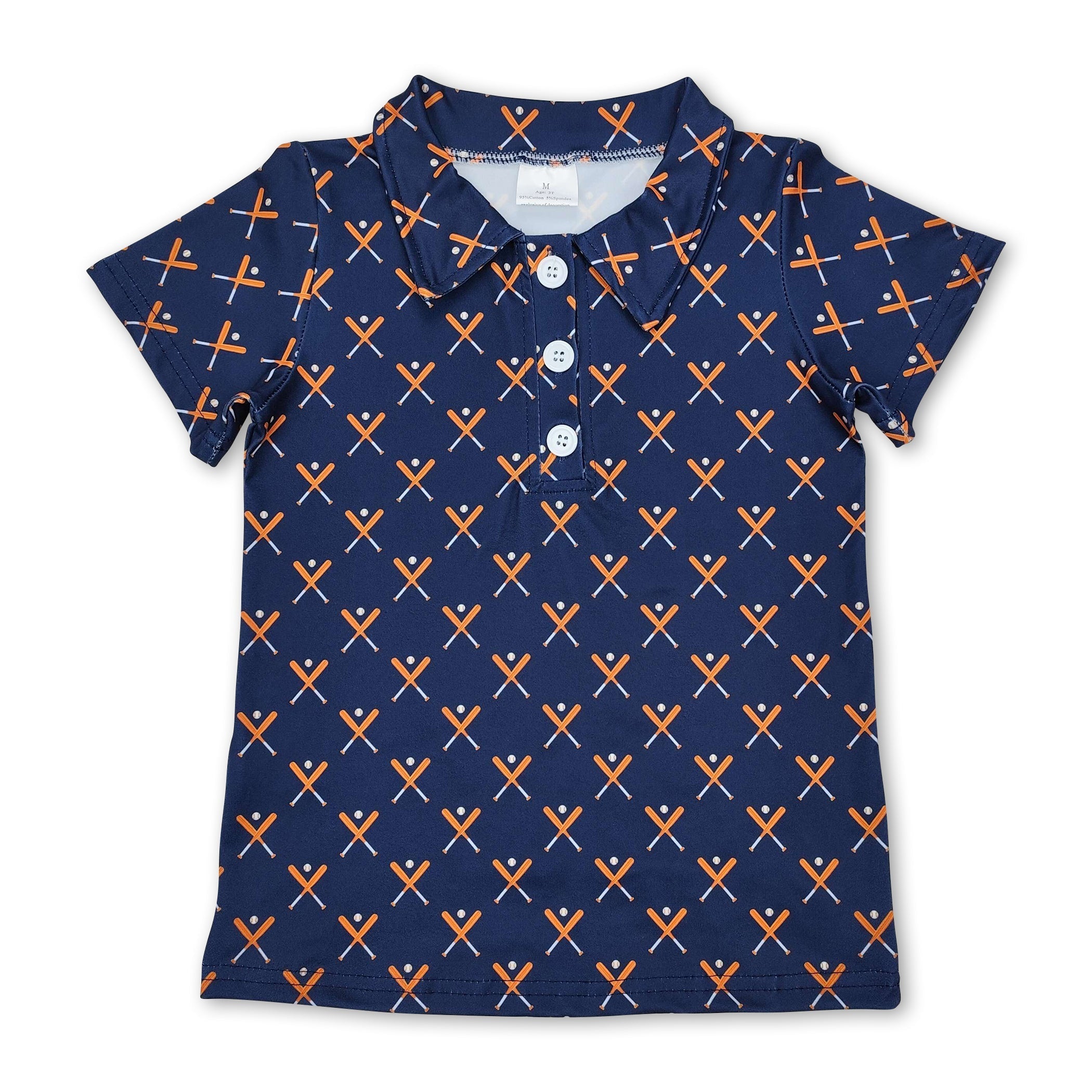 Blue short sleeves baseball kids boys polo shirt