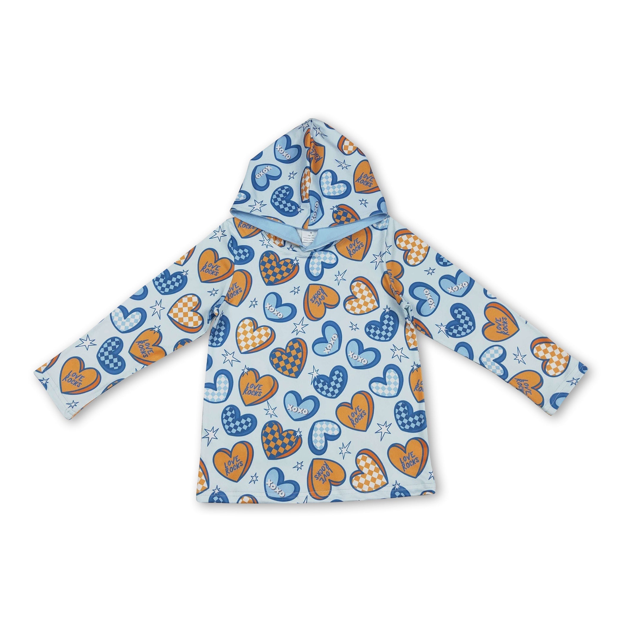 Long sleeves blue heart kids boys Valentine&