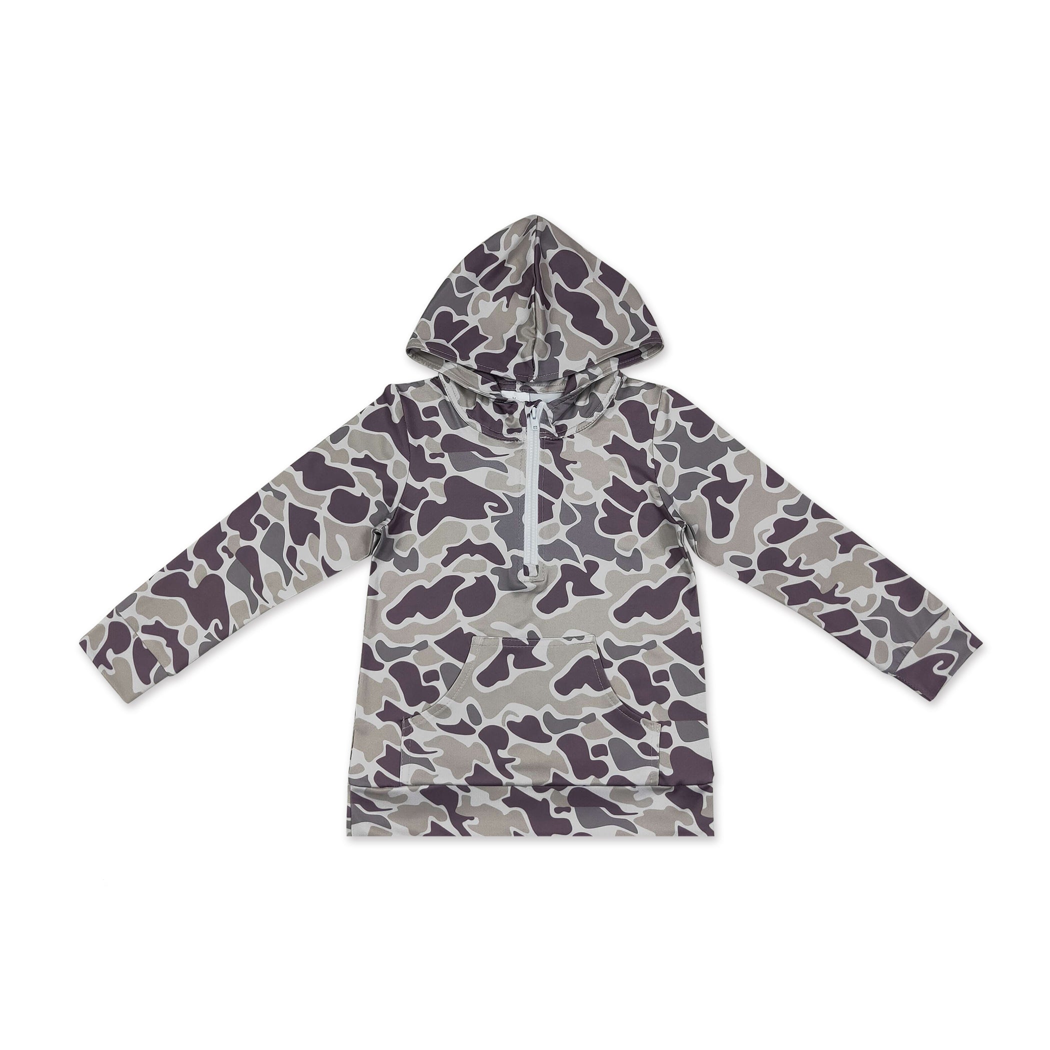Long sleeves camo pocket zipper kids boys fall hoodie