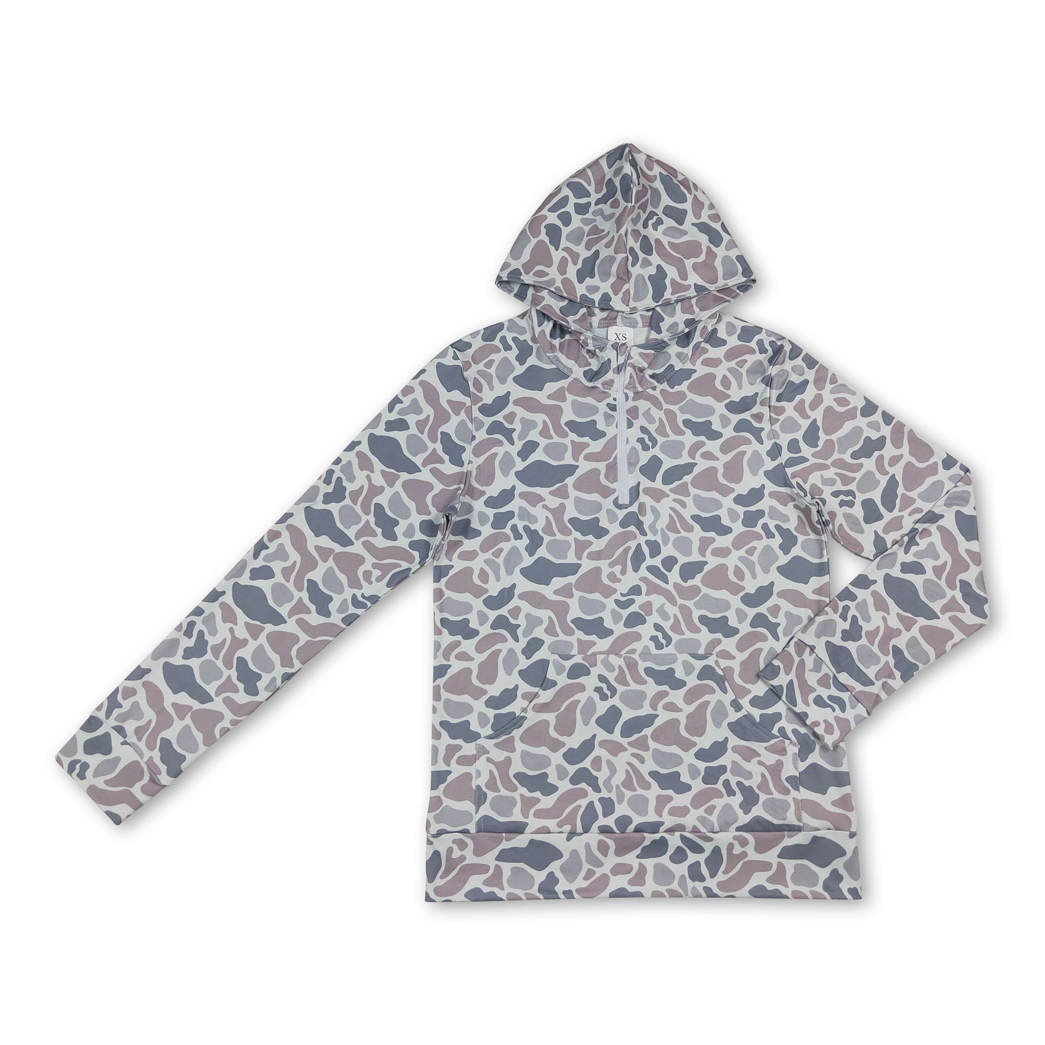 Long sleeves grey camo men pocket zipper hoodie