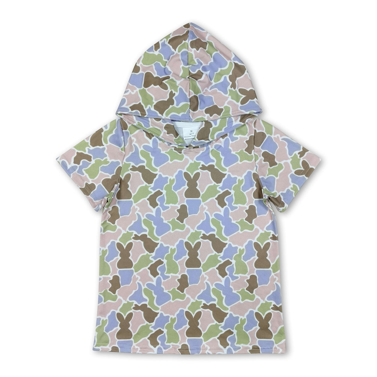 Short sleeves camo olive rabbit kids boys Easter hoodie