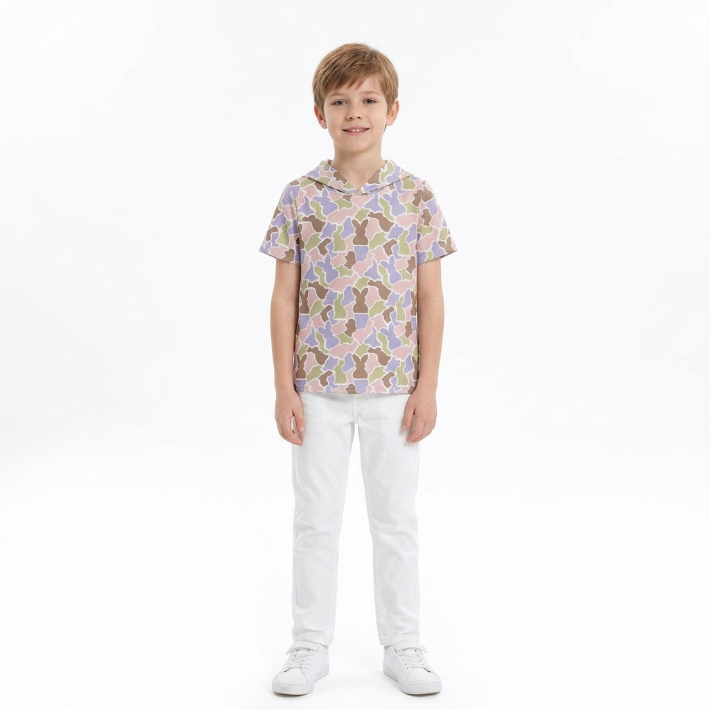 Short sleeves camo olive rabbit kids boys Easter hoodie