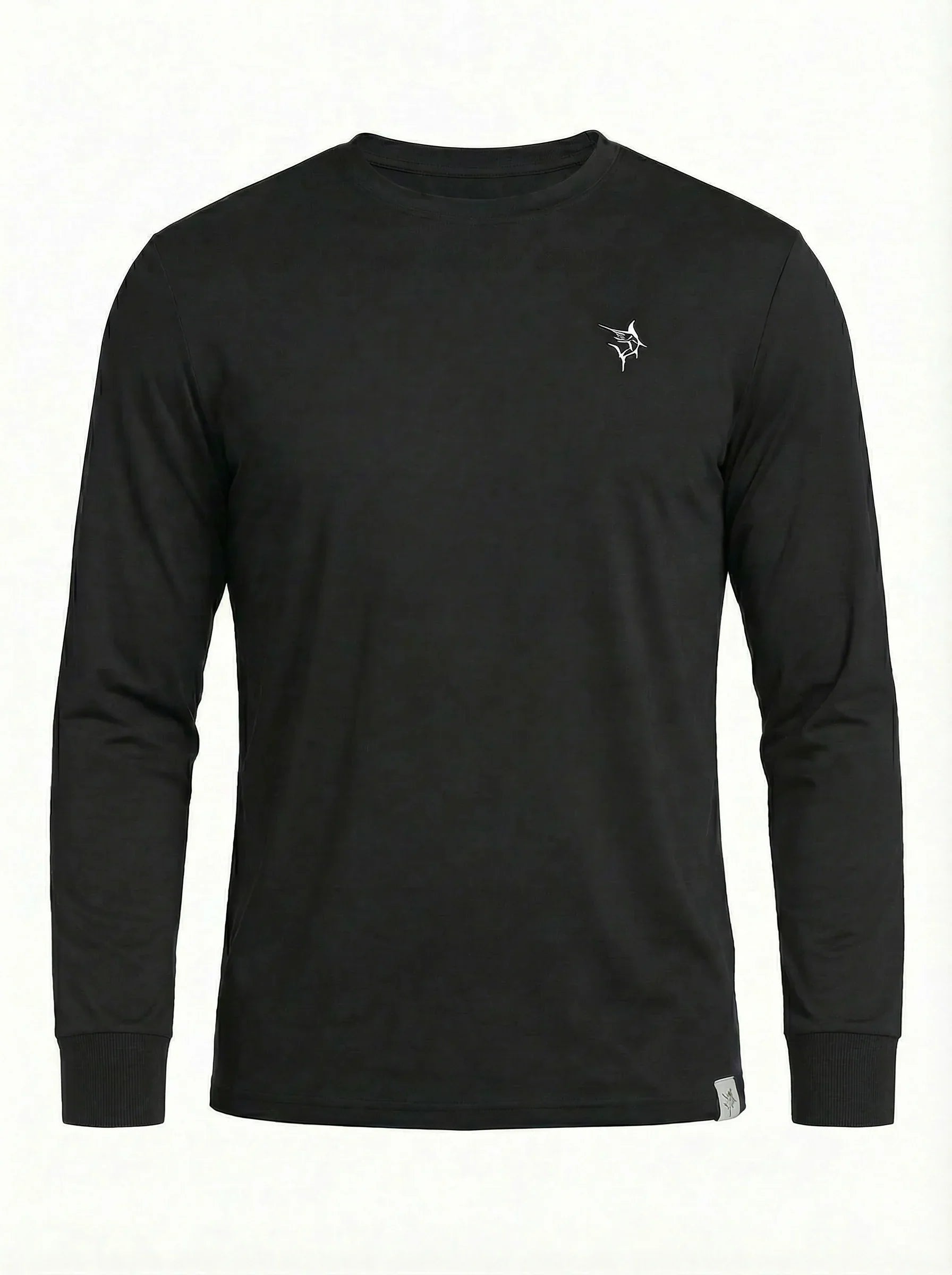 Black White Water Life Dockside Performance long sleeve shirt displayed on a flat lay with front view.