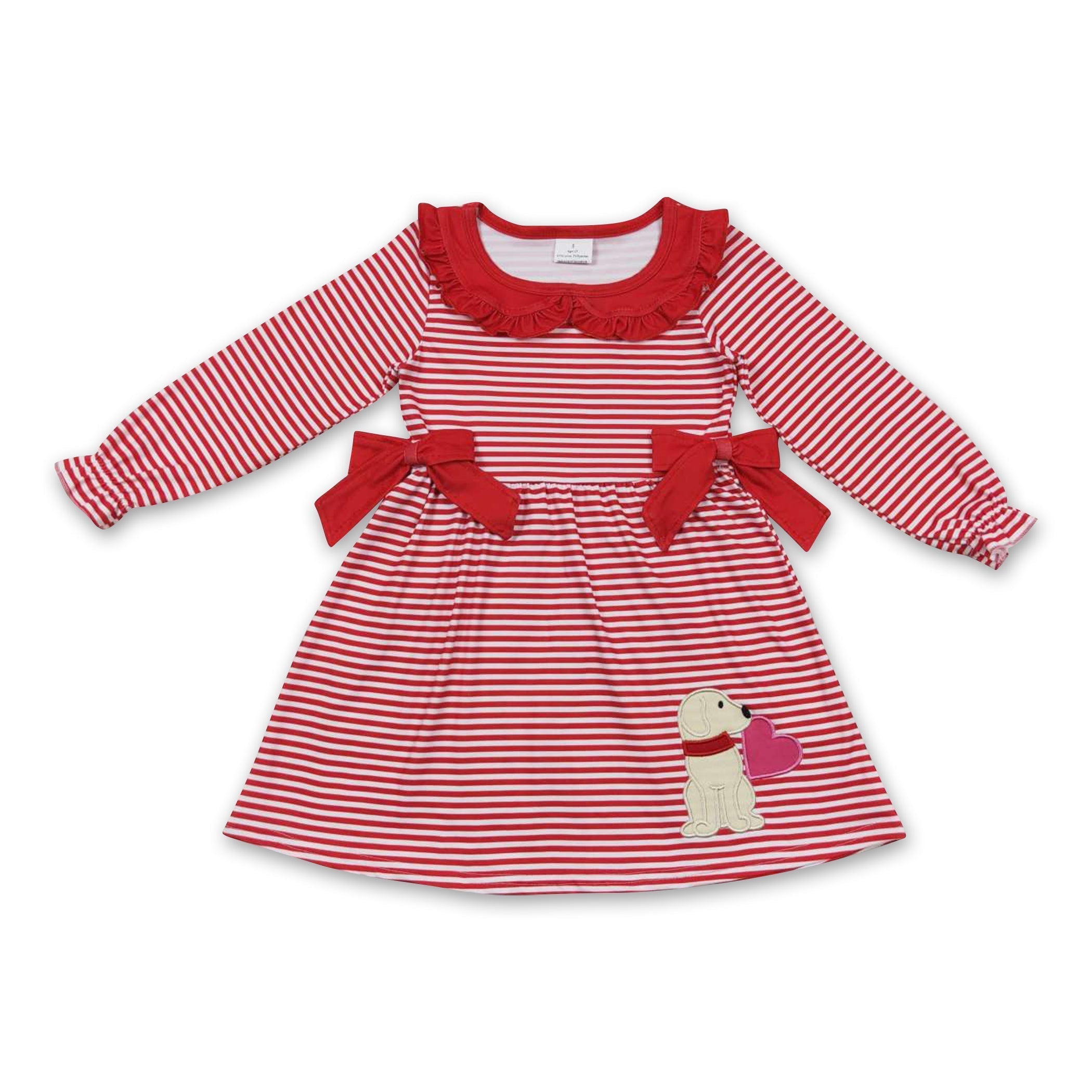 Dog heart red stripe long sleeves girls valentine&