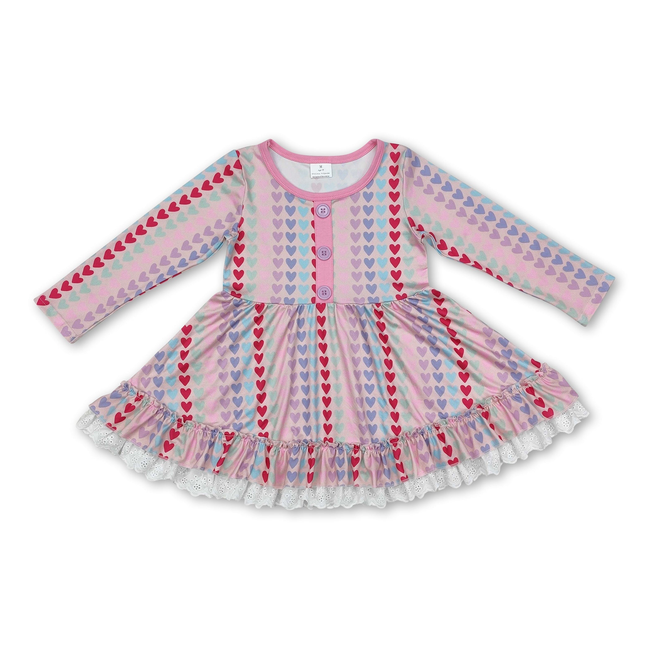 Long sleeves colorful heart ruffle baby girls valentine&
