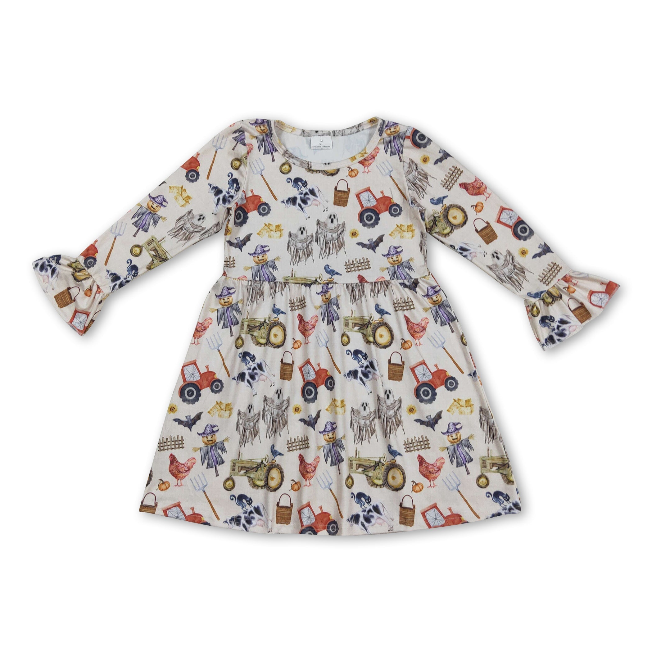 Long sleeves bat pumpkin scarecrow farm girl Halloween dress