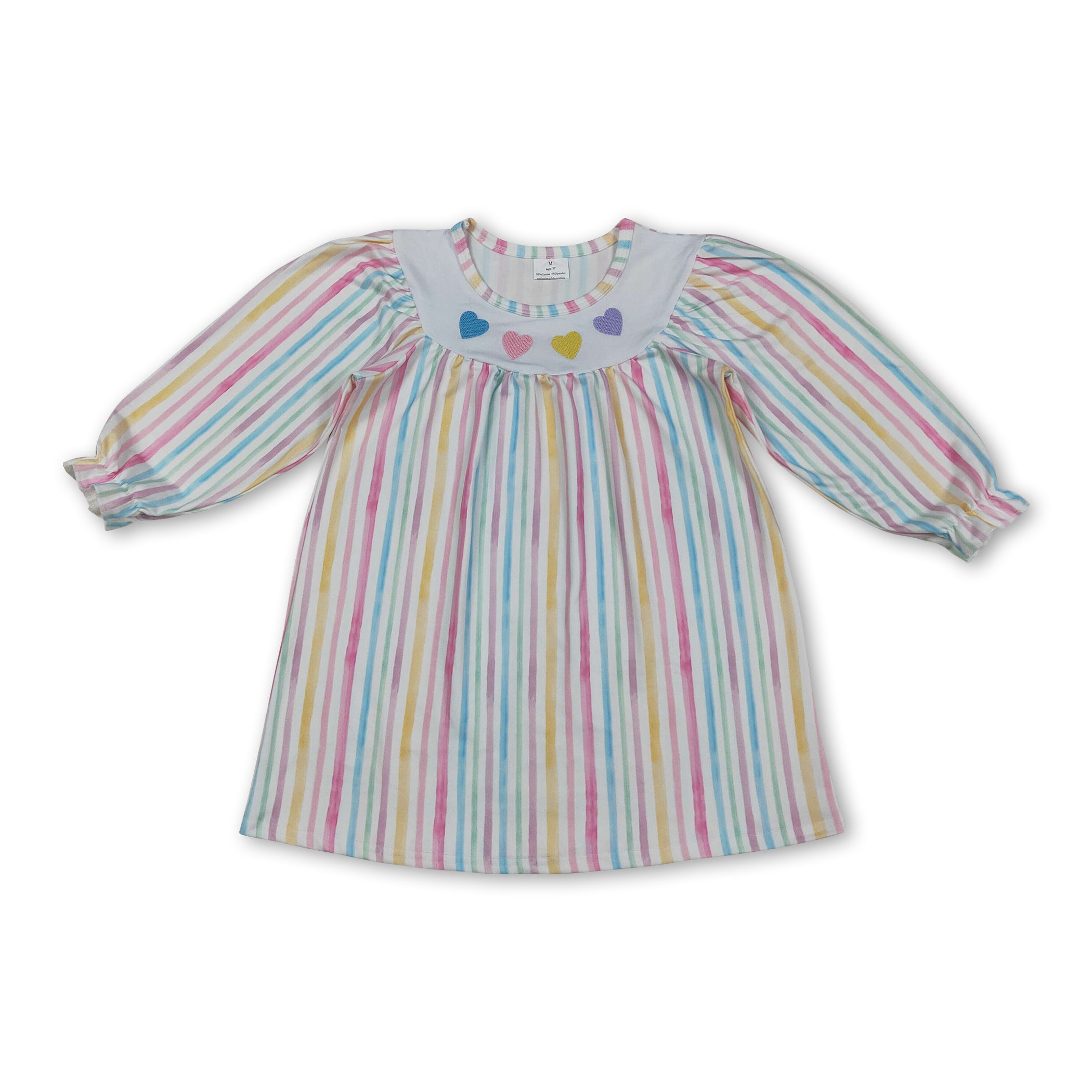 Long sleeves colorful stripe heart girls Valentine&