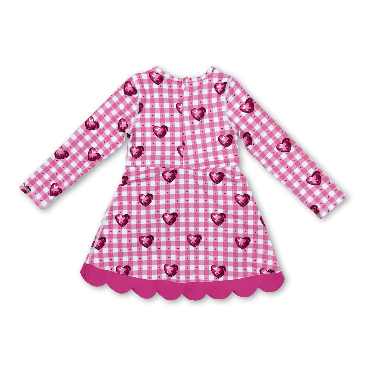 Pink plaid heart scallop girls valentine&