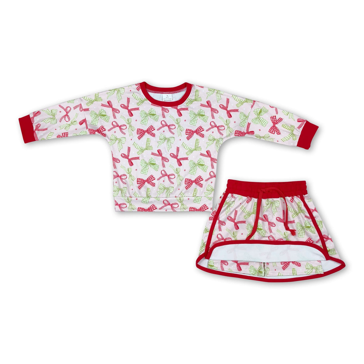Red green plaid bow top skirt girls Christmas outfits