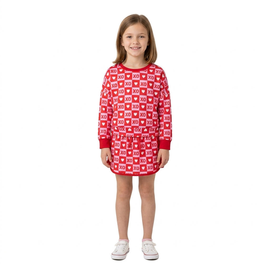 Heart plaid top skirt kids girls valentine&