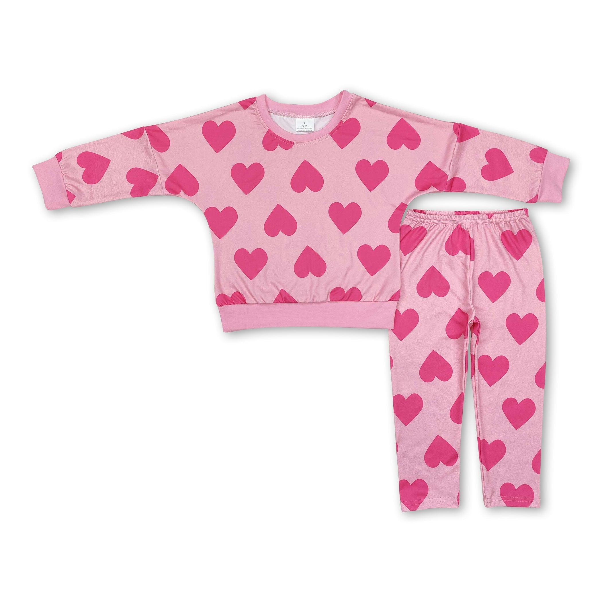 Pink heart top leggings kids girls valentine&