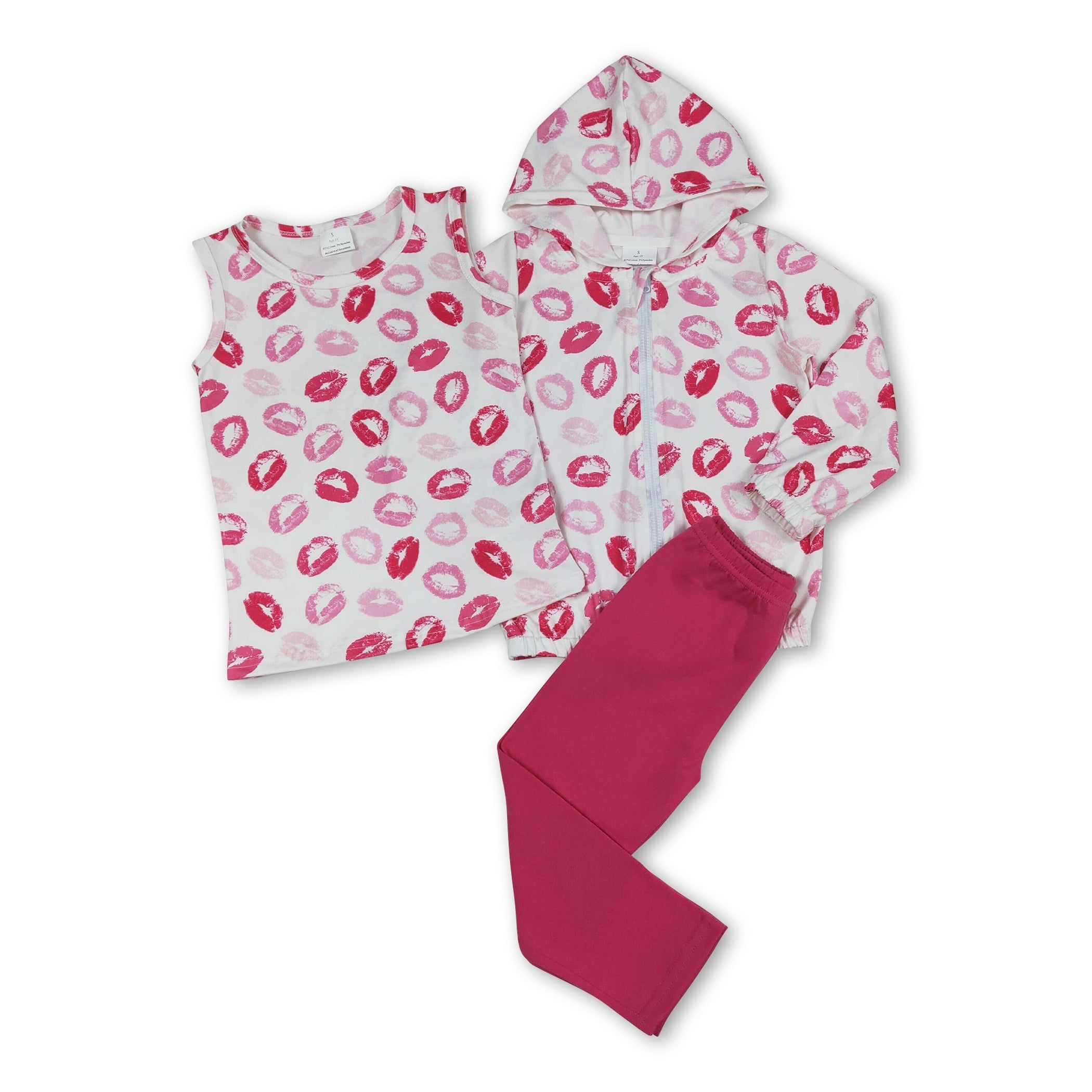 Lip top hooded jacket leggings 3 pieces girls valentine&