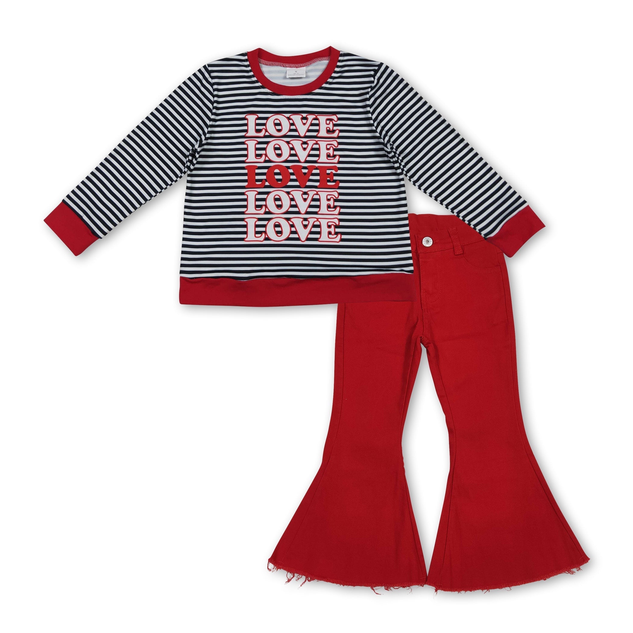 Love stripe top red jeans girls Valentine&