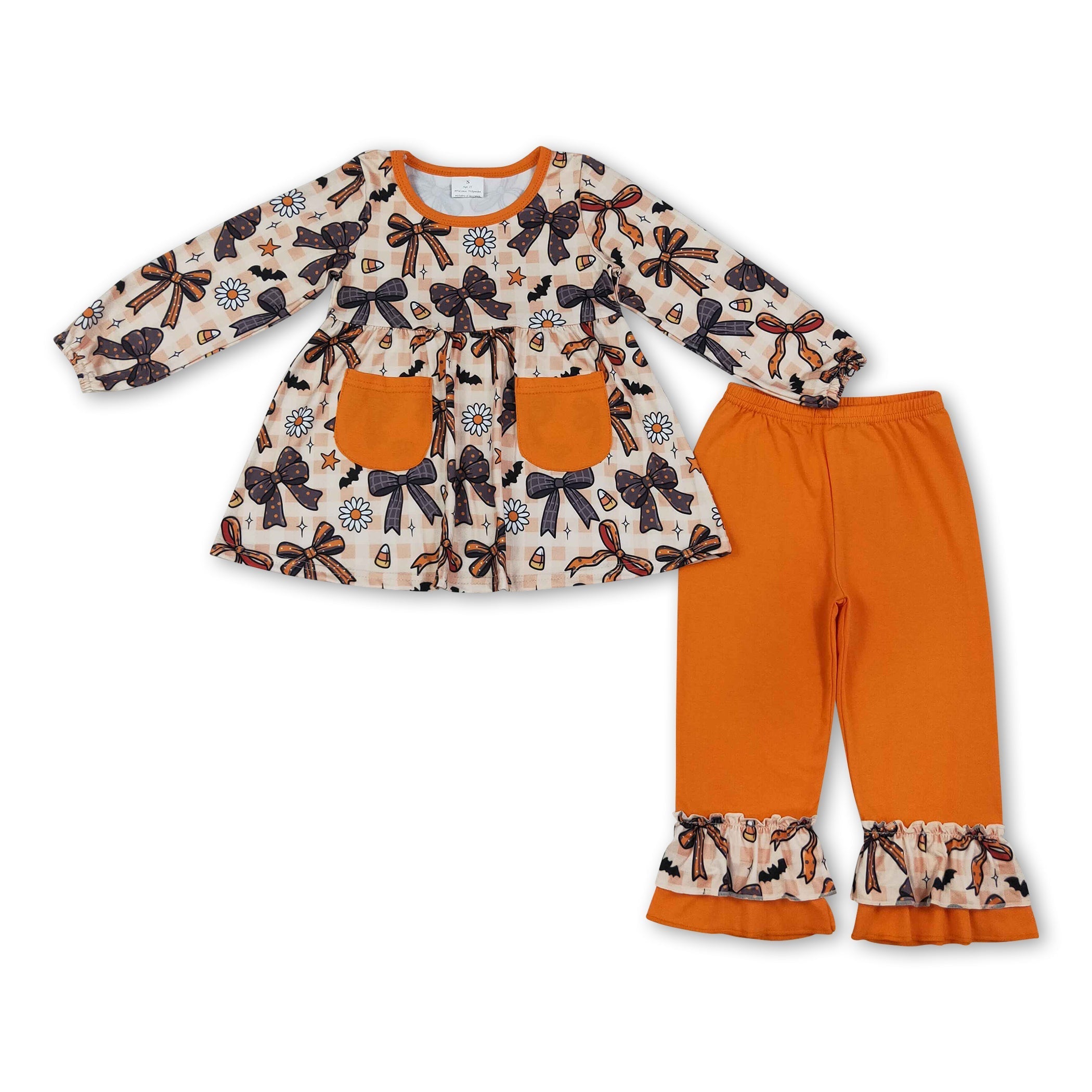 Plaid bow candy corn tunic pants girls Halloween outfit