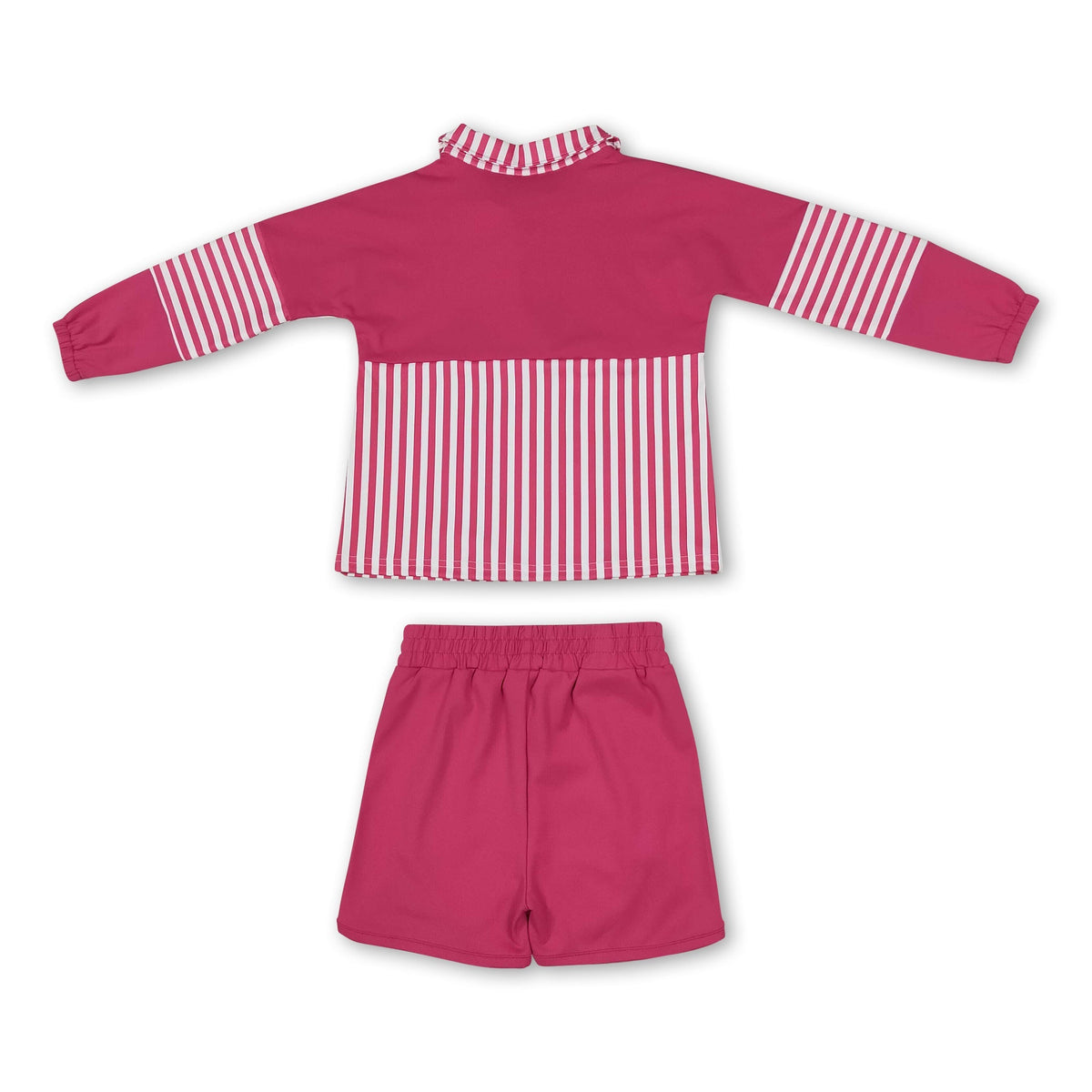 Hot pink stripe patchwork pullover shorts girls active set