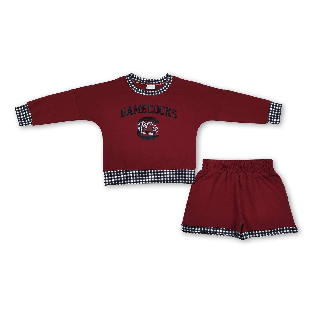 Long sleeves maroon C top shorts girls team outfits