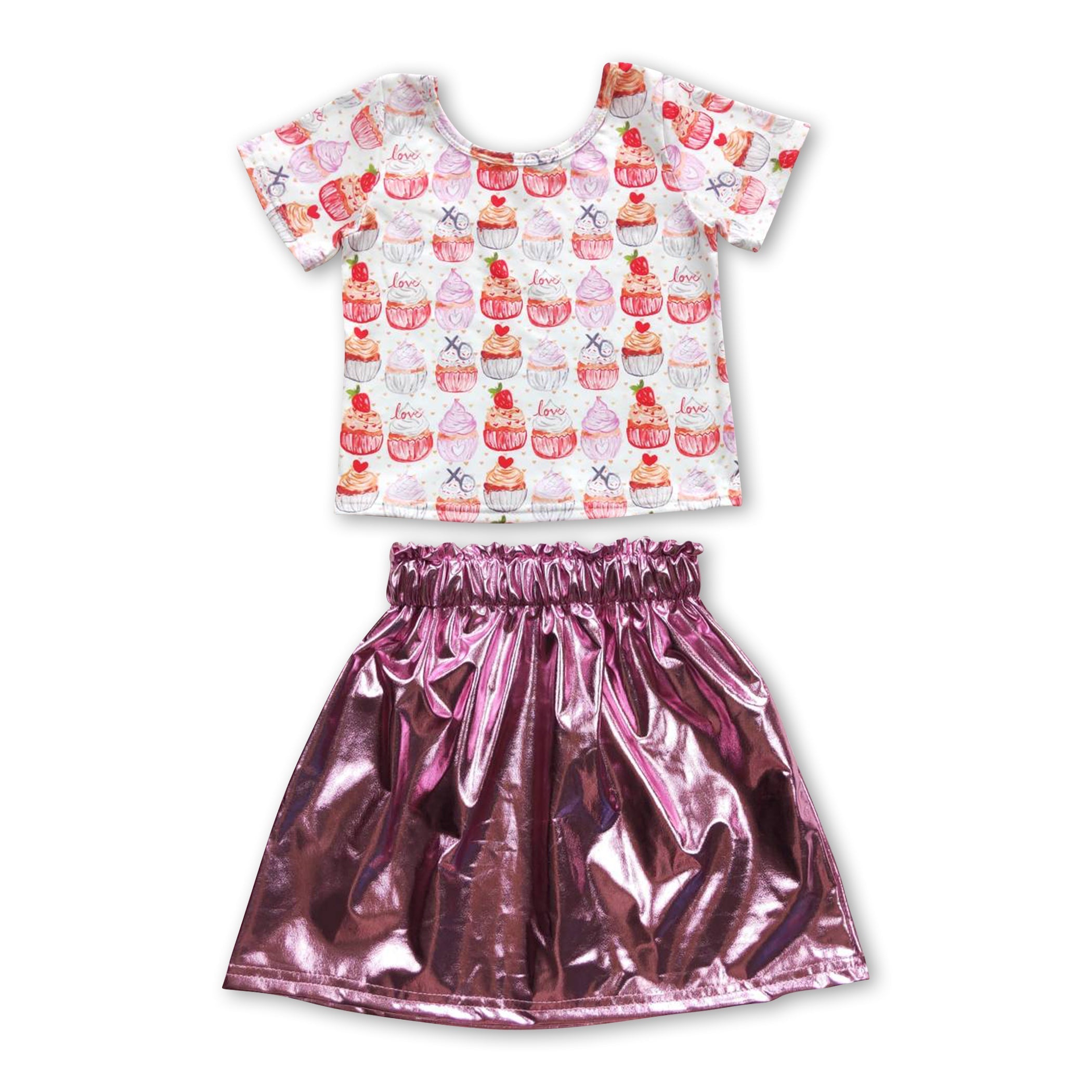 Cupcake love shirt leather skirt girls Valentine&