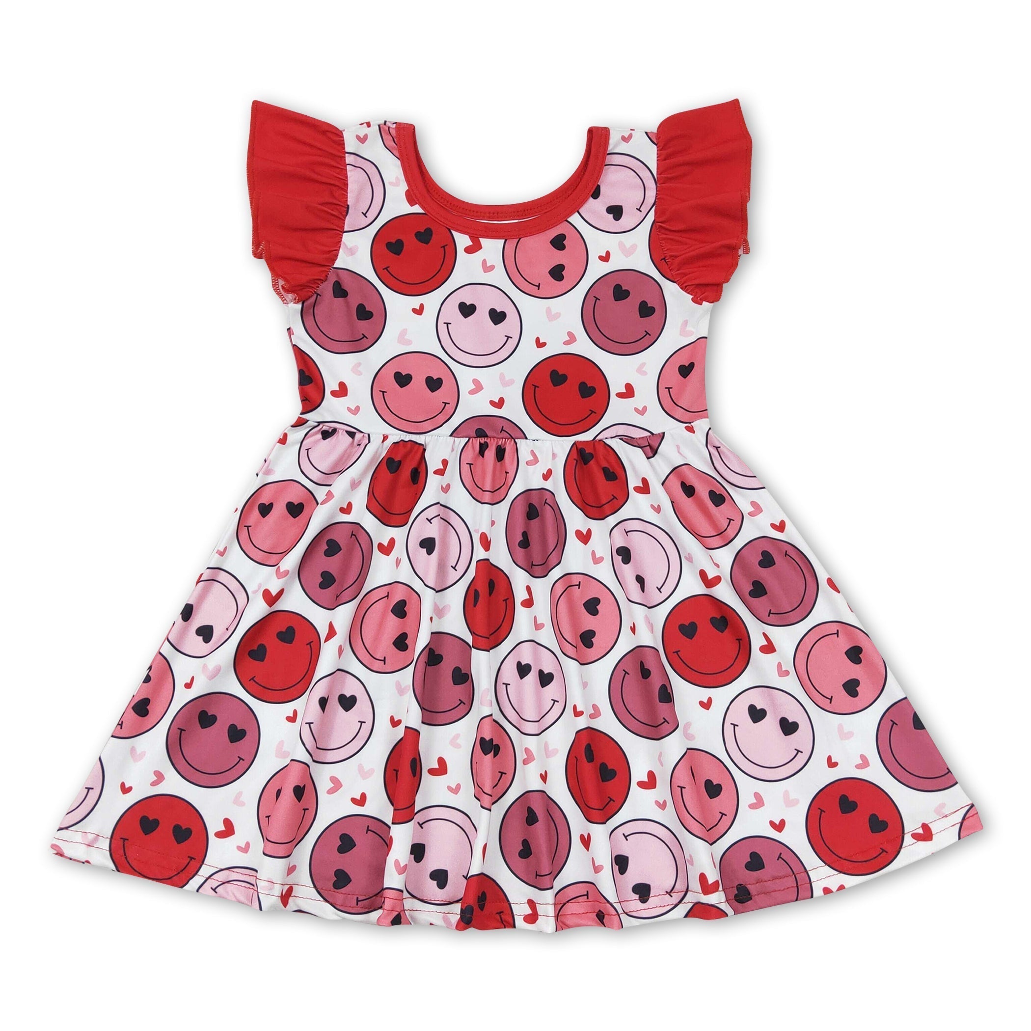 Red flutter sleeves heart smile girls valentine&