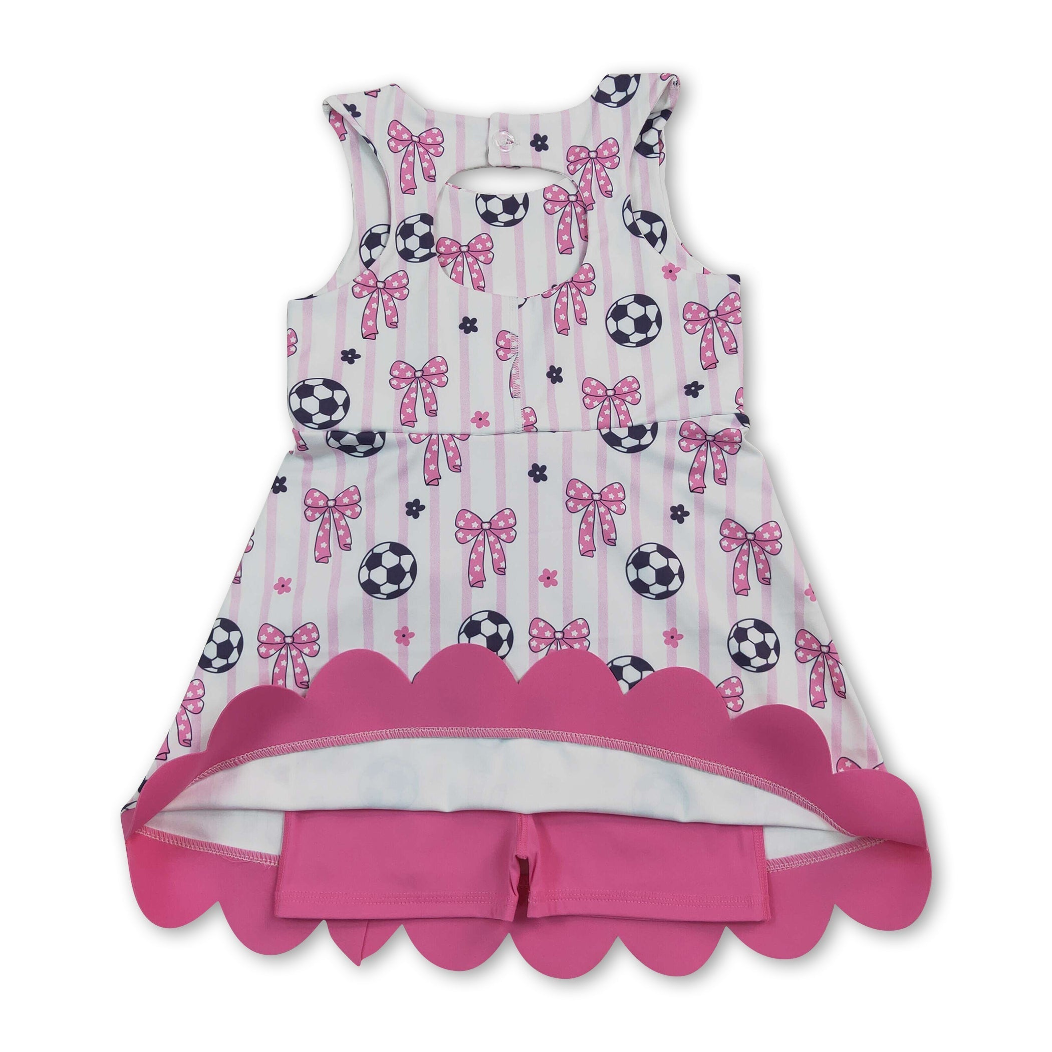 Sleeveless stripe soccer bow kids girls athletic dresses