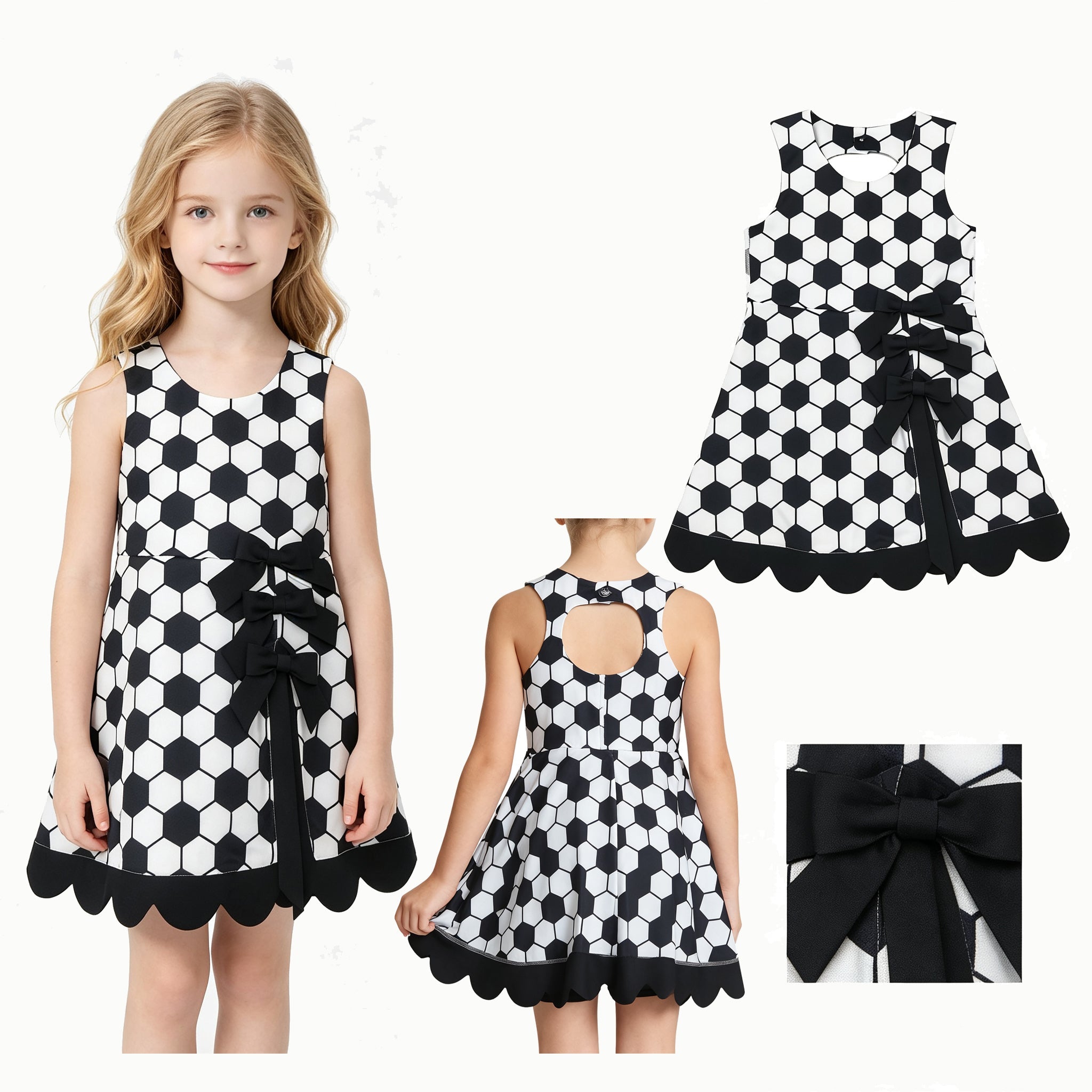 Sleeveless soccer bow kids girls athletic dresses