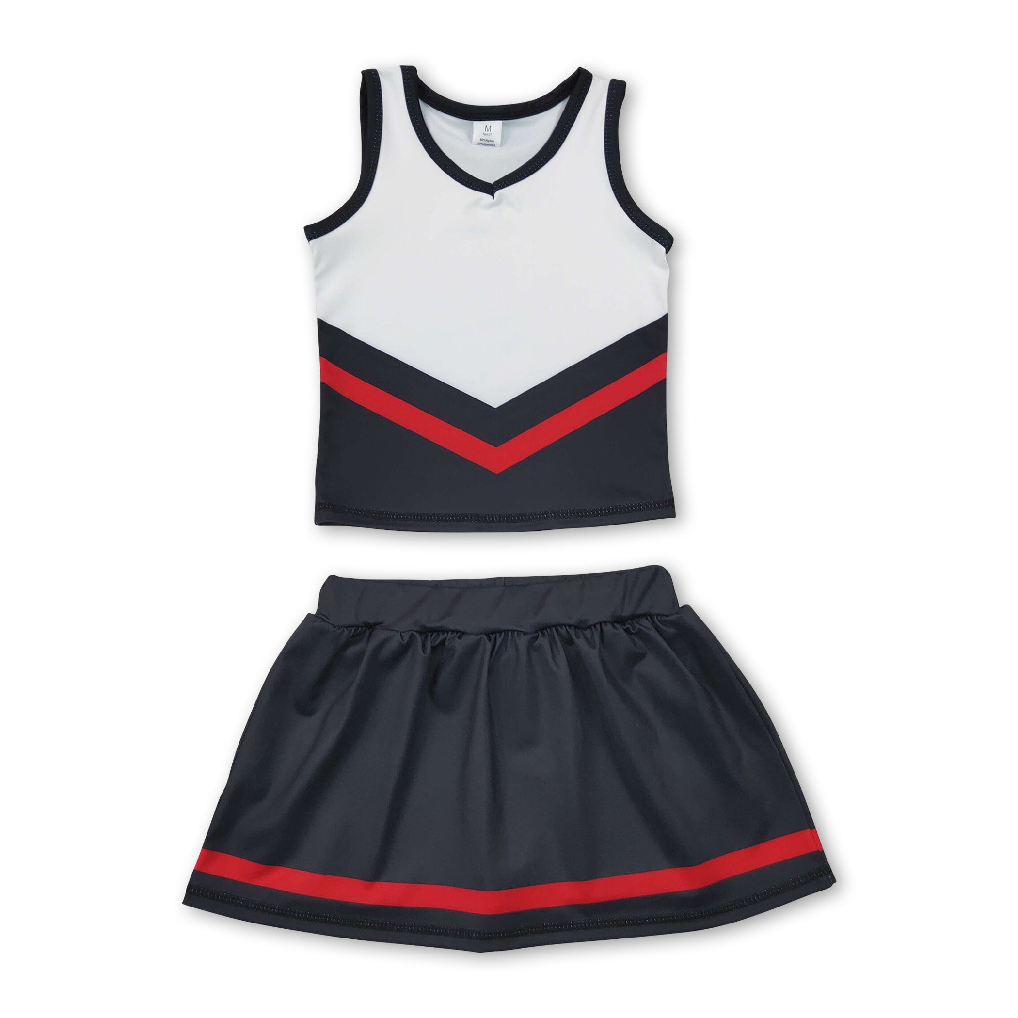 Sleeveless black red top skirt girls team cheer active set