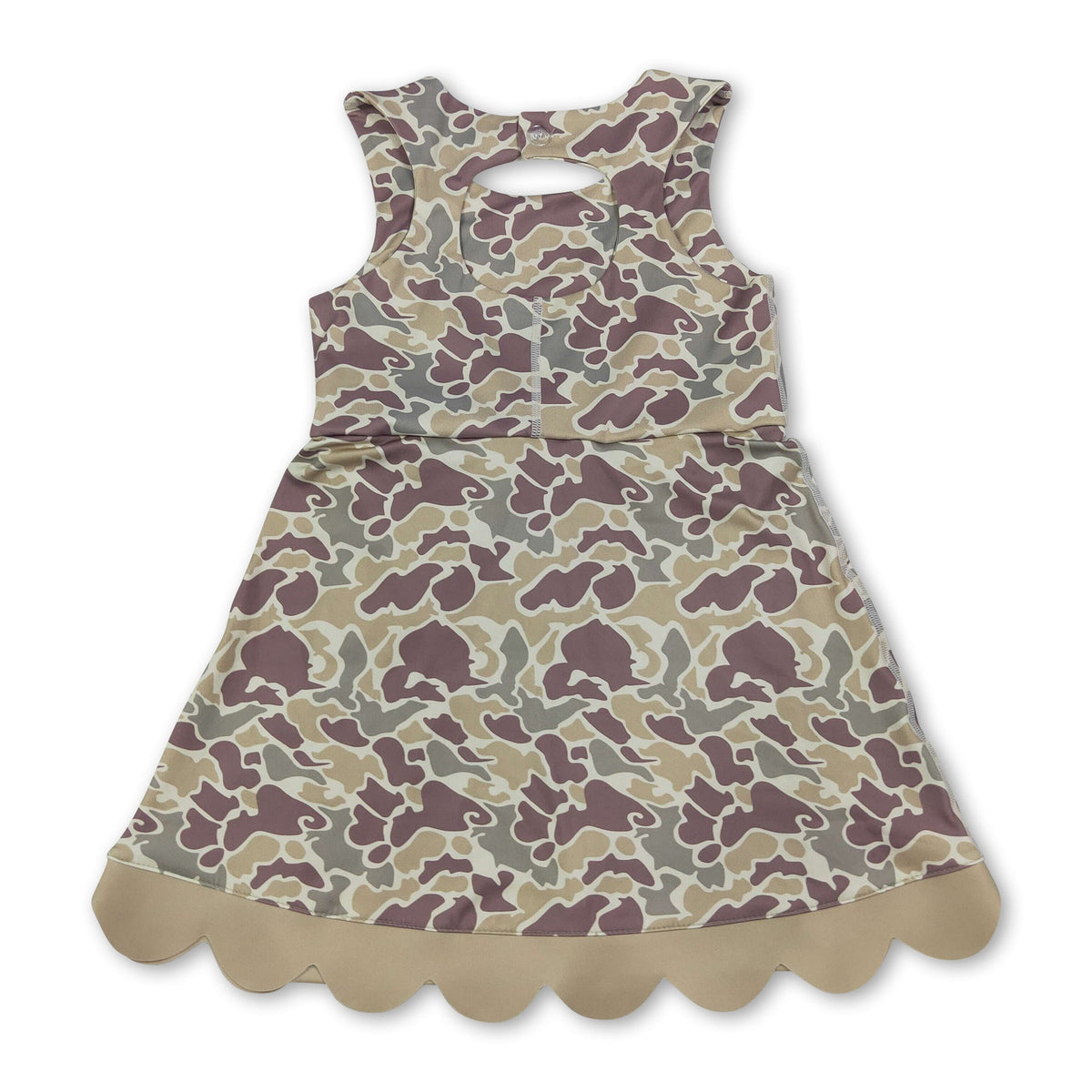 Sleeveless camo scallop kids girls athletic dresses