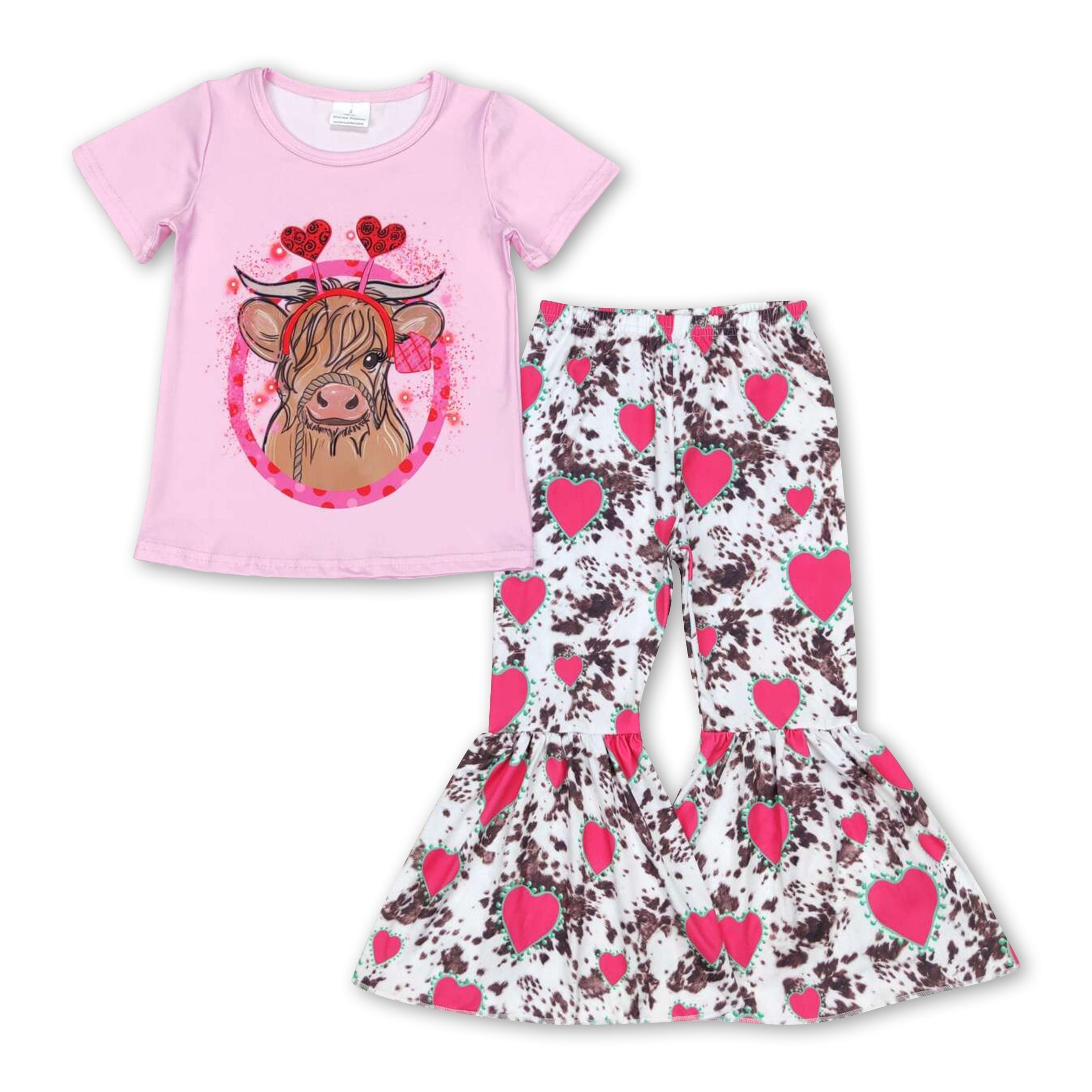 Heart highland cow top pants girls valentine&