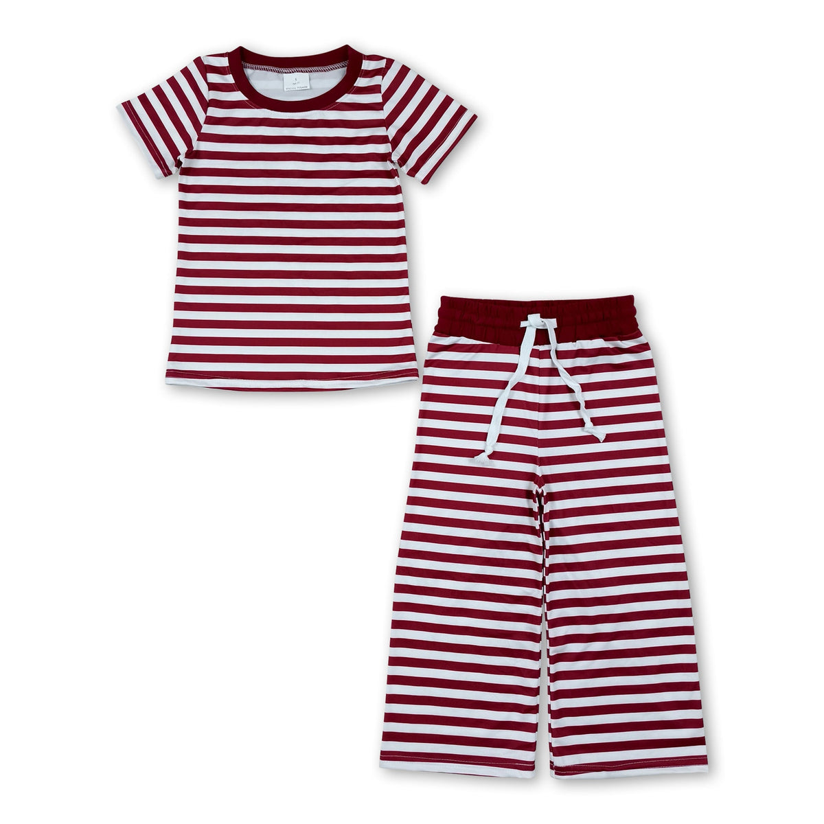 Short sleeves maroon stripe top pants girls outfits