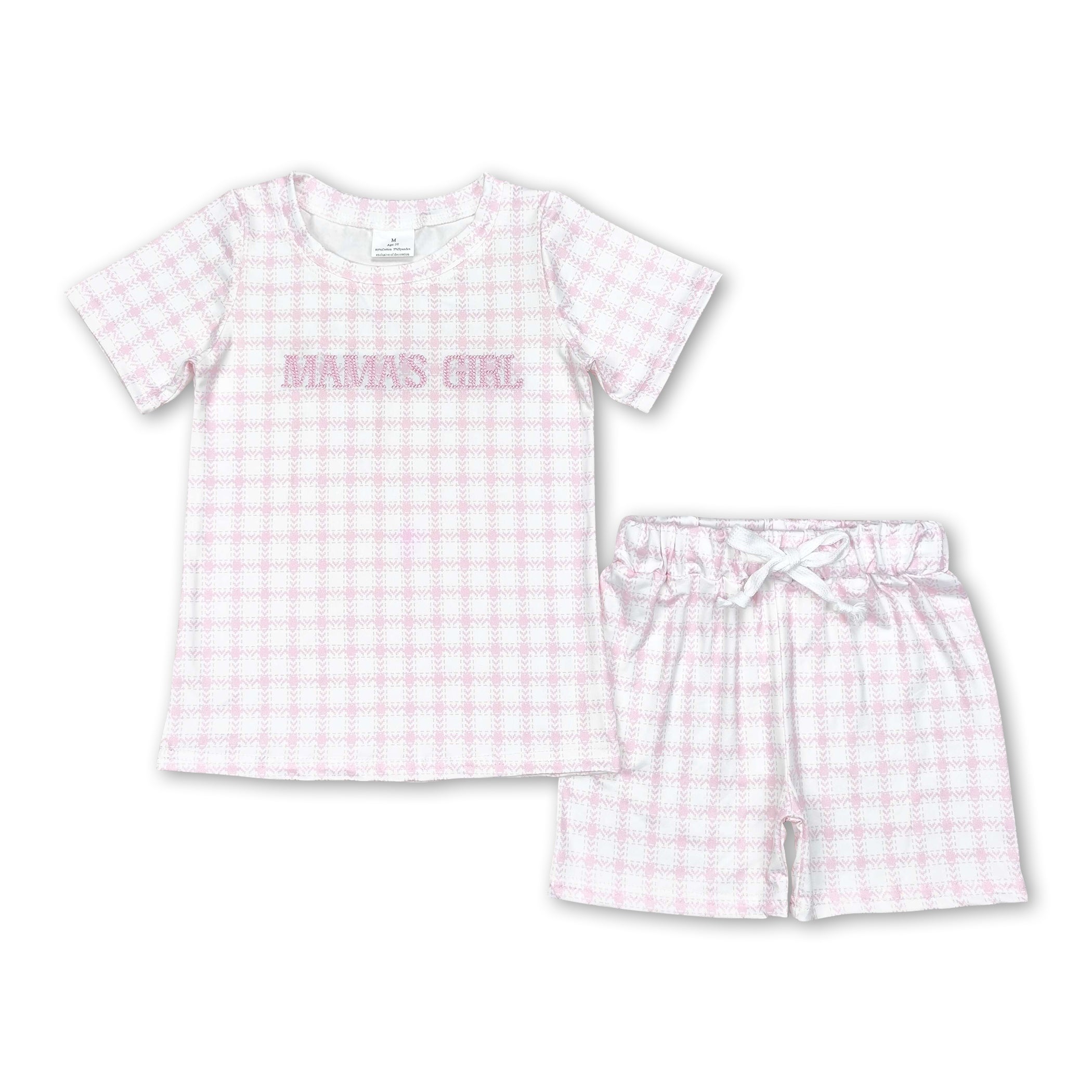 Short sleeves pink plaid mama&