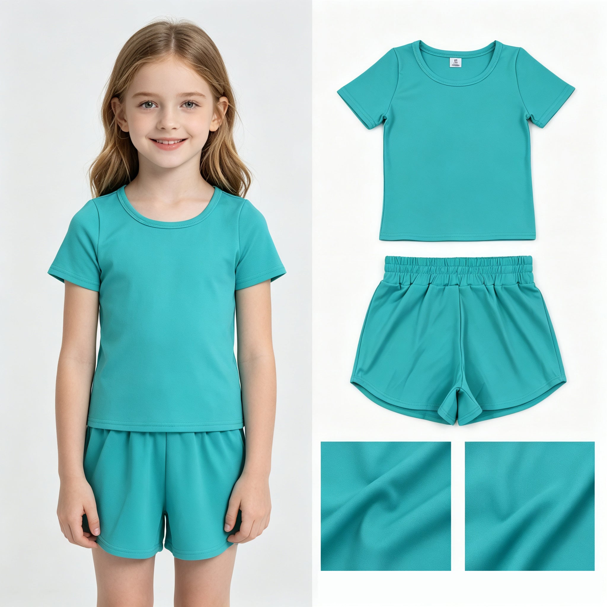 Short sleeves mint top shorts kids girls yoga active set