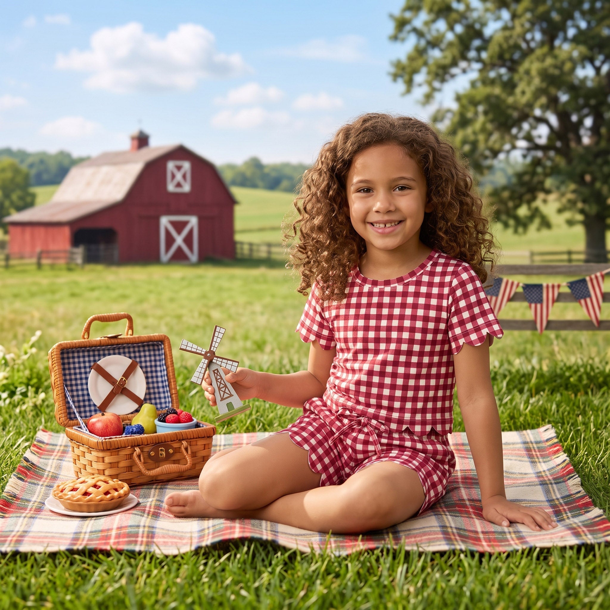 Short sleeves plaid scallop top shorts girls team outfits