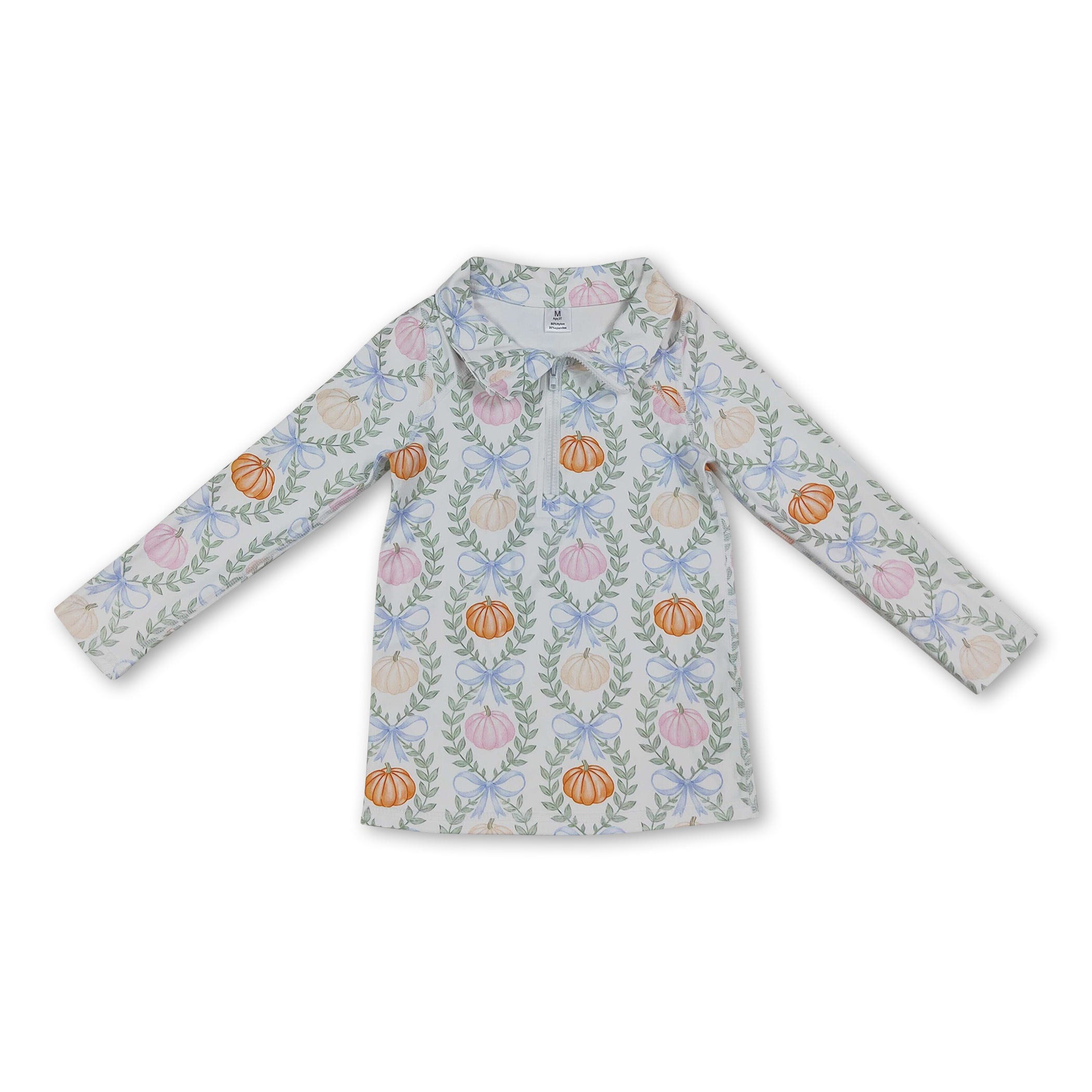 Long sleeves pumpkin bow kids girls activewear top