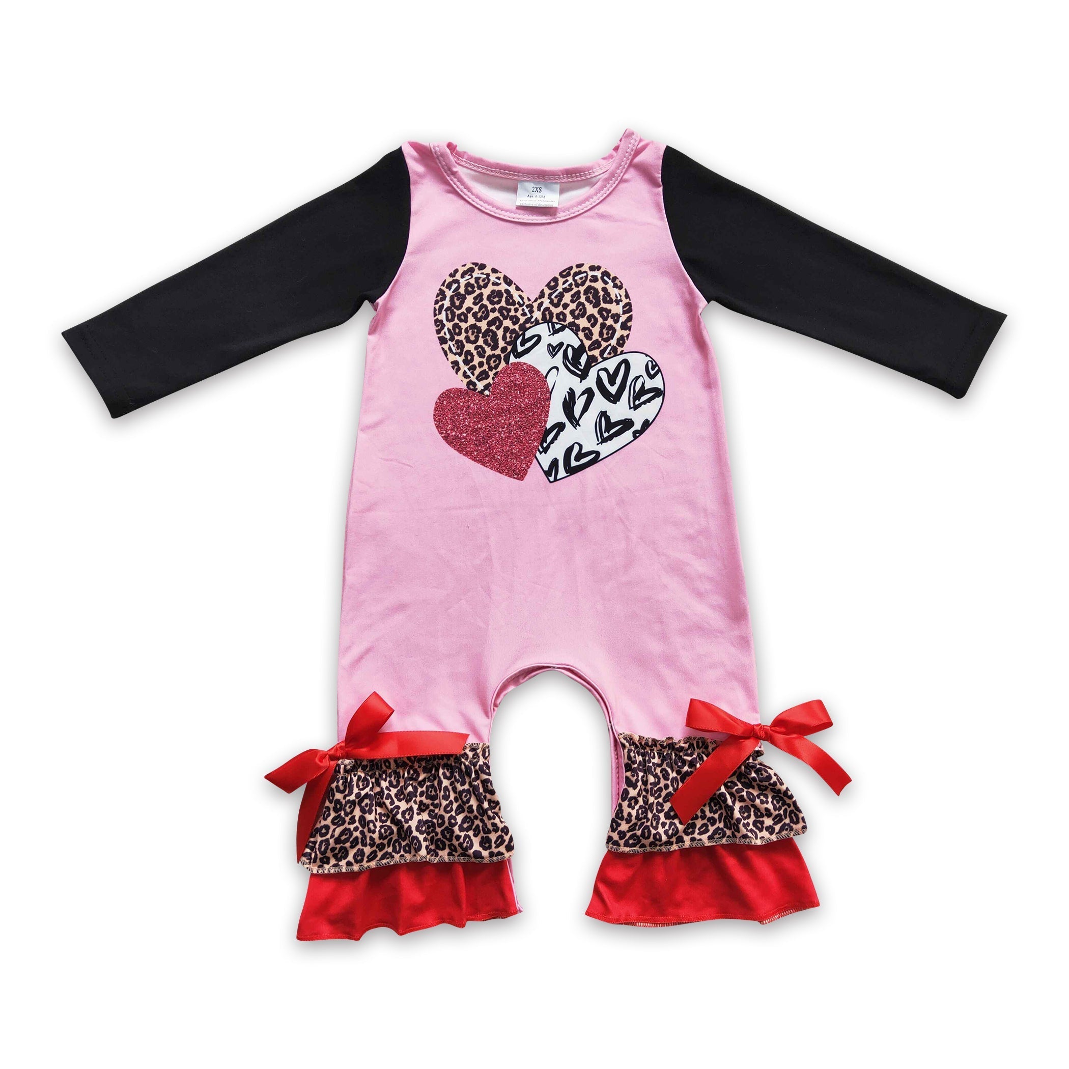 Heart print leopard ruffles baby girls Valentine&