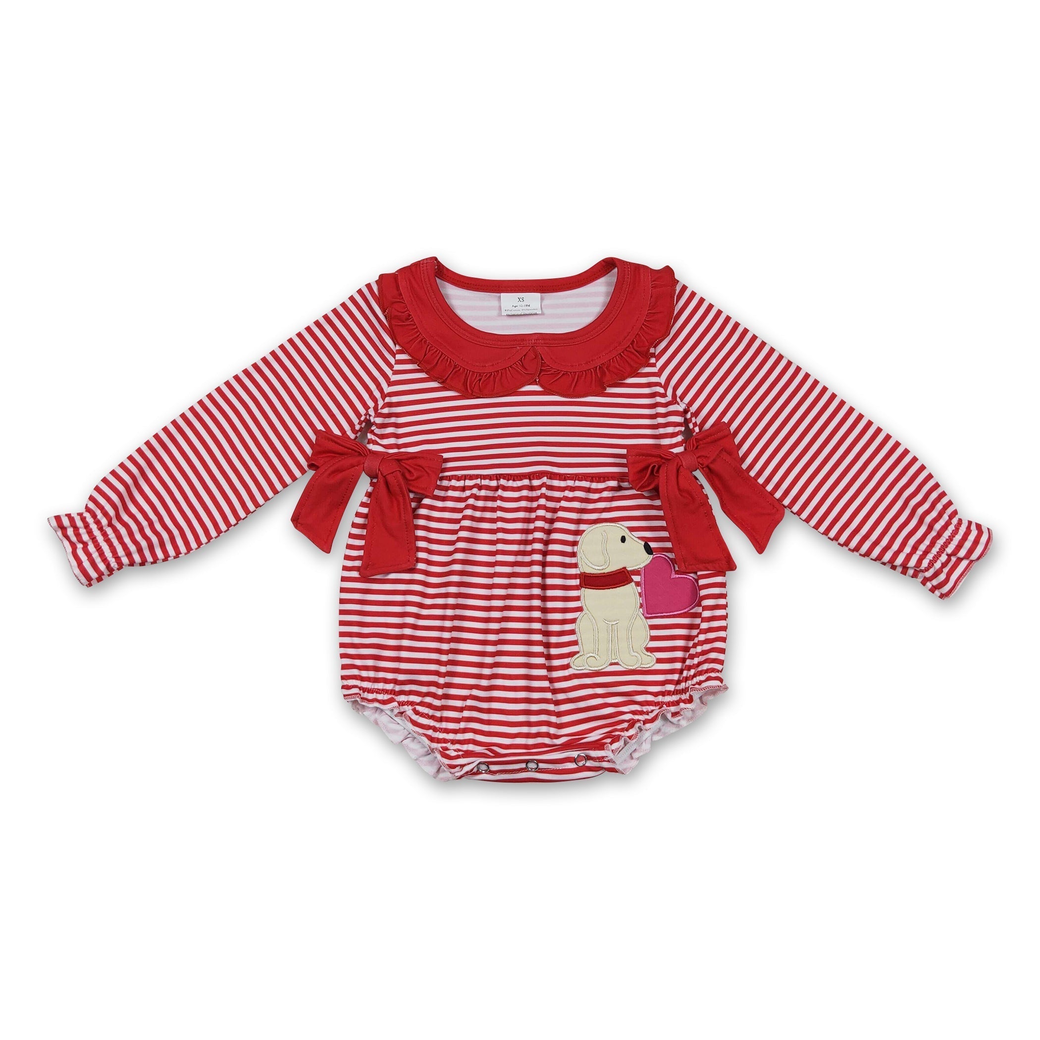 Red stripe dog heart baby girls Valentine&