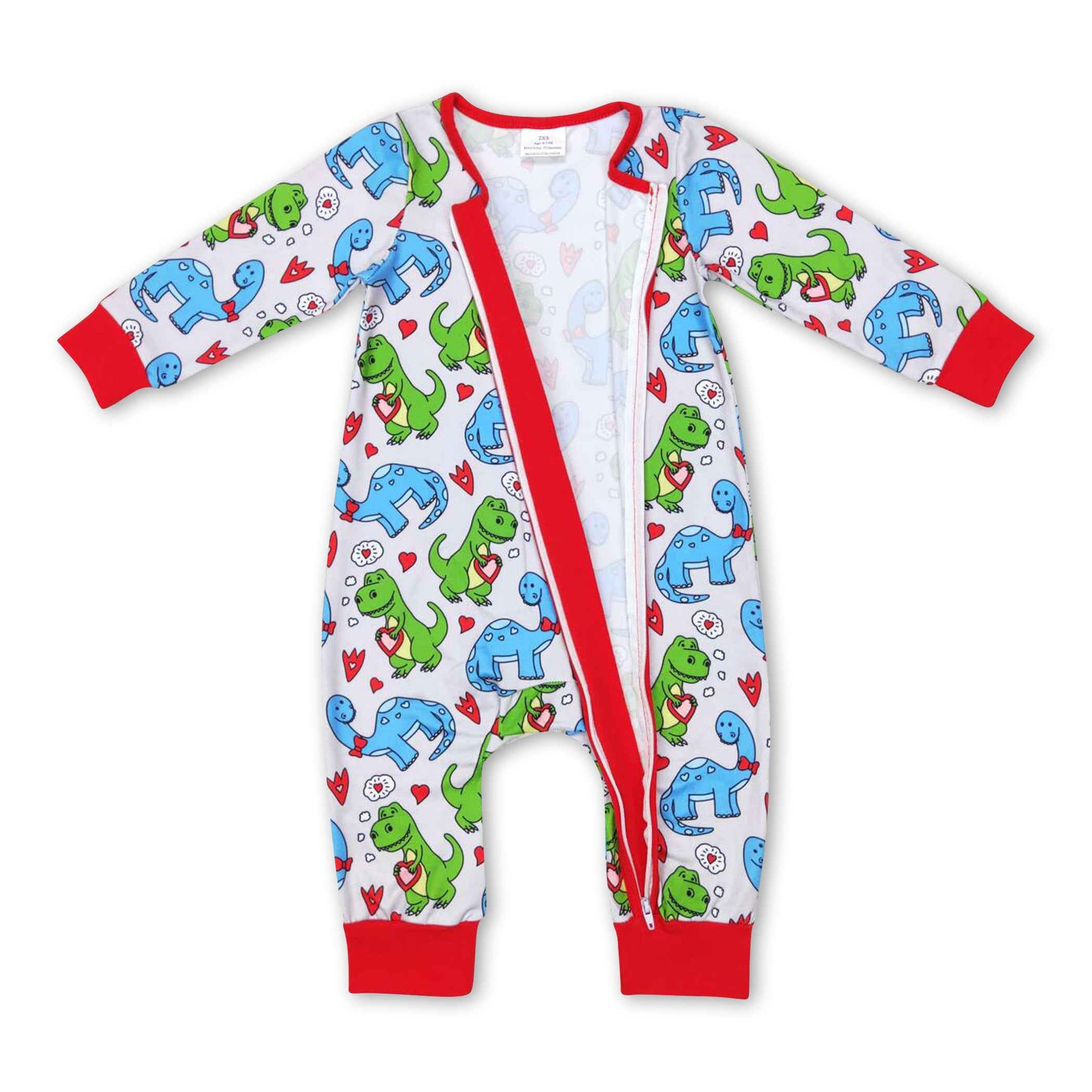 Red heart dinosaur baby kids valentine&