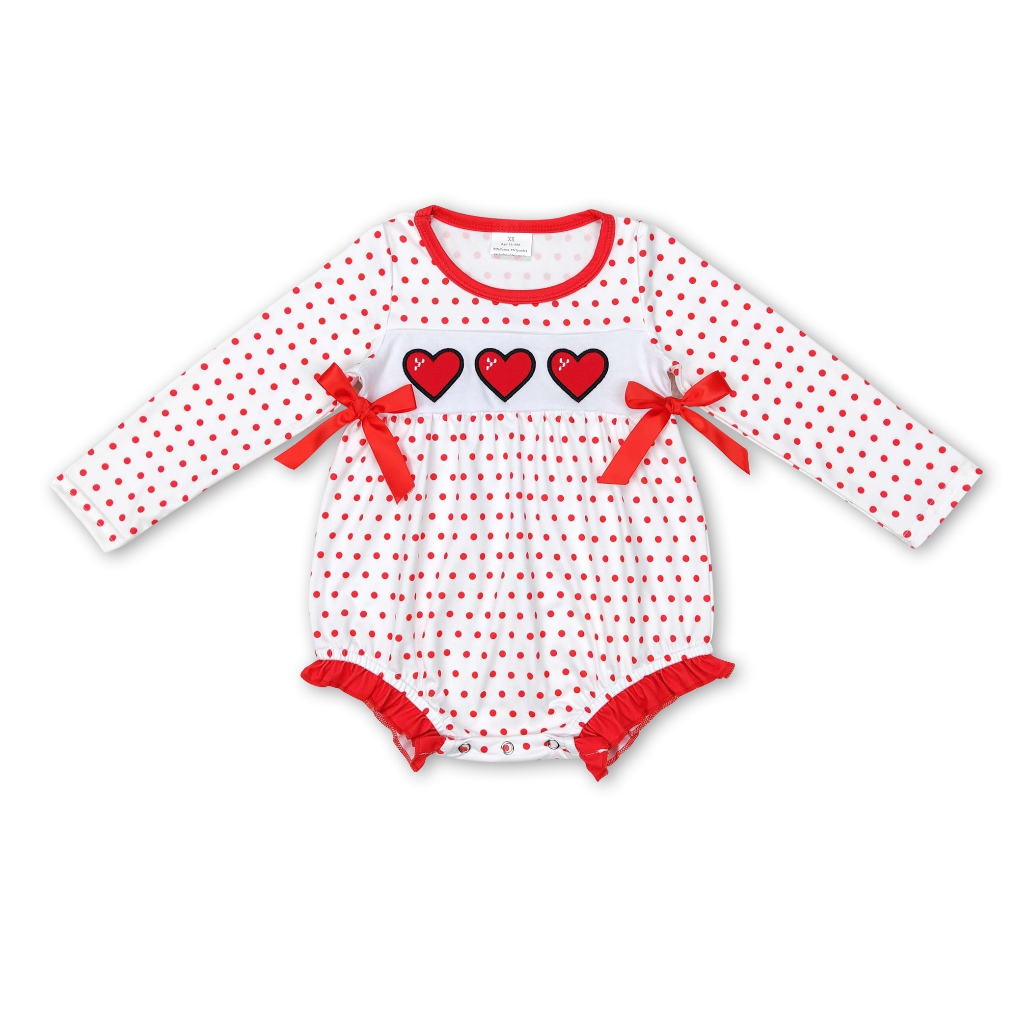 Red heart polka dots baby girls valentine&