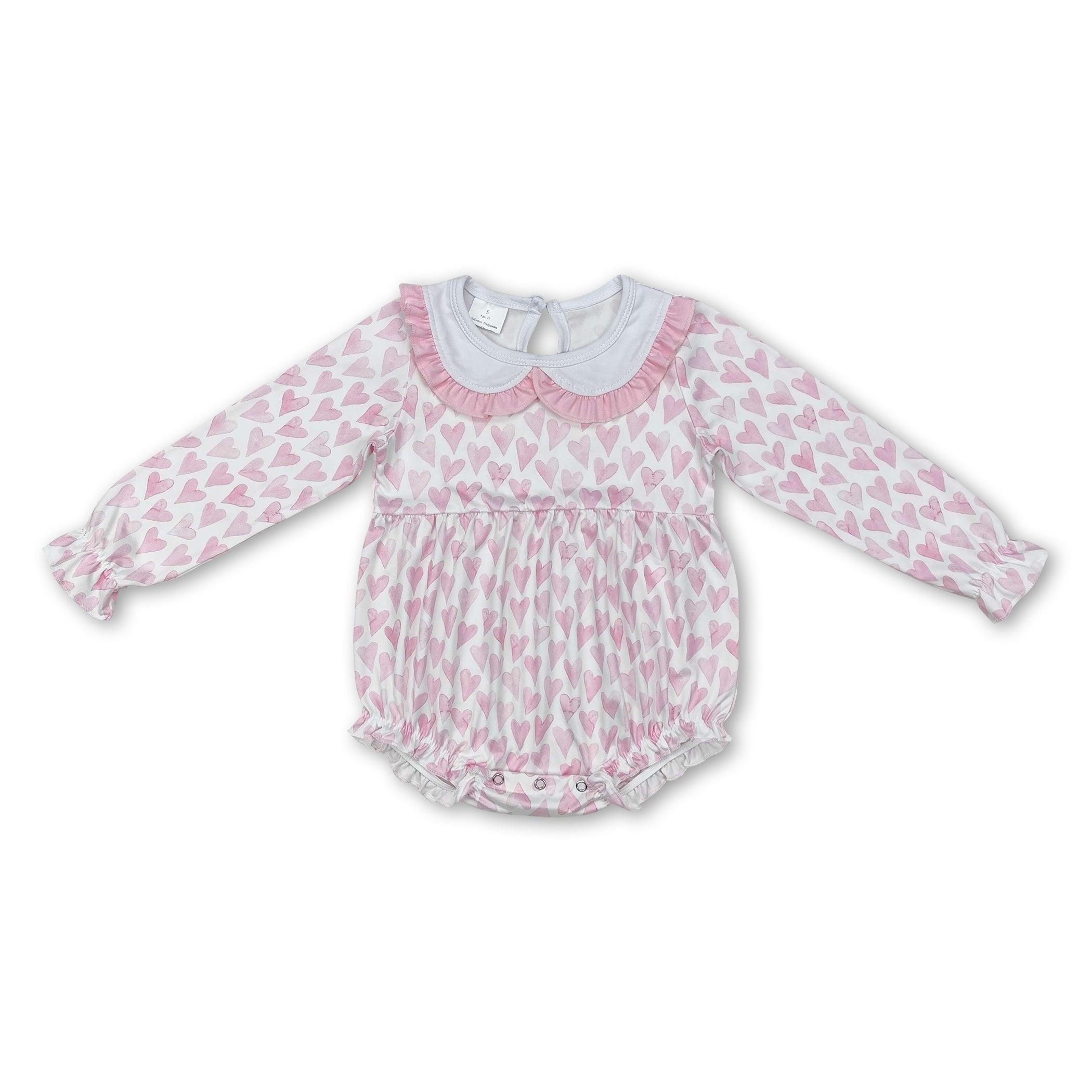 Pink heart long sleeves baby girls valentine&