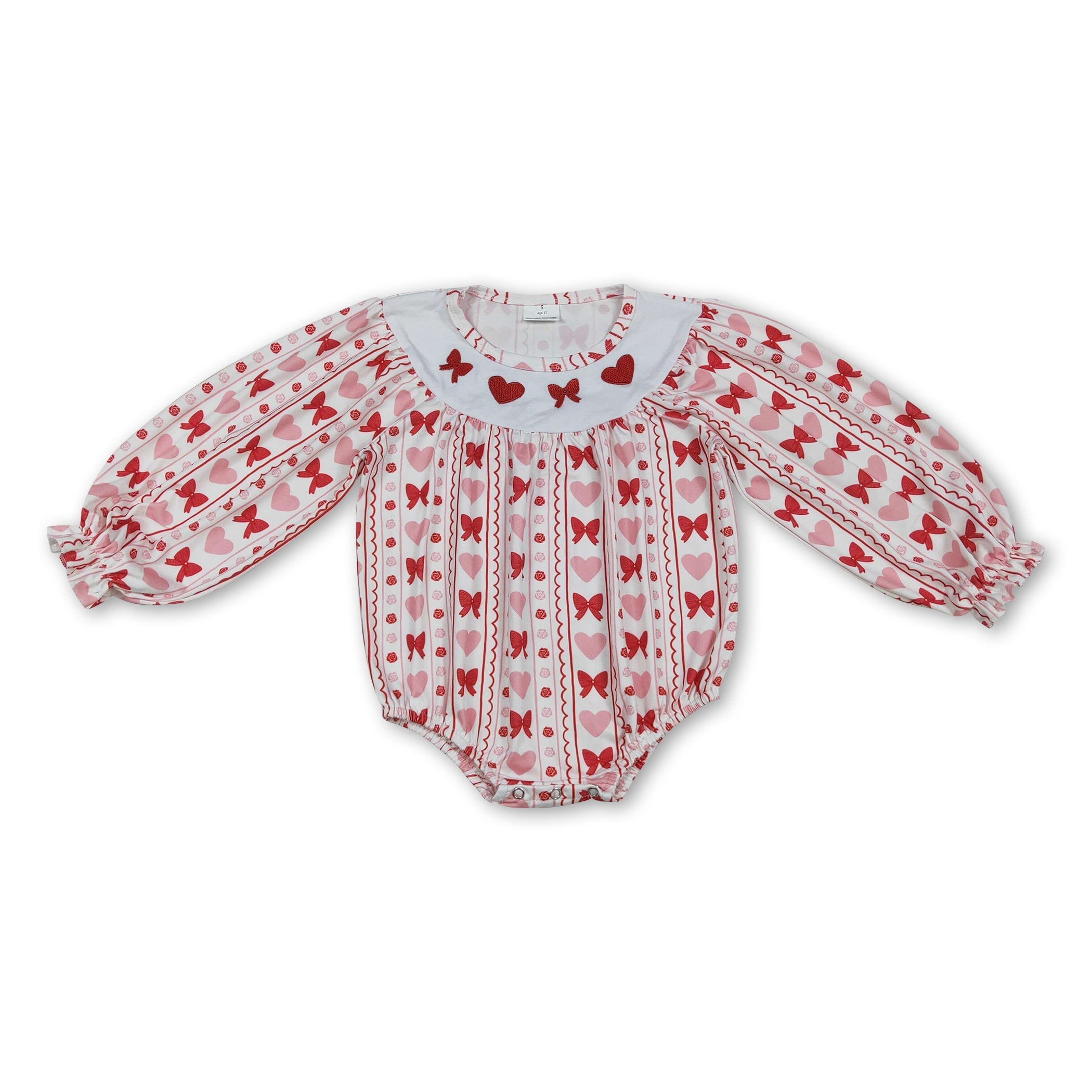 Long sleeves heart bow embroidery girls Valentine&