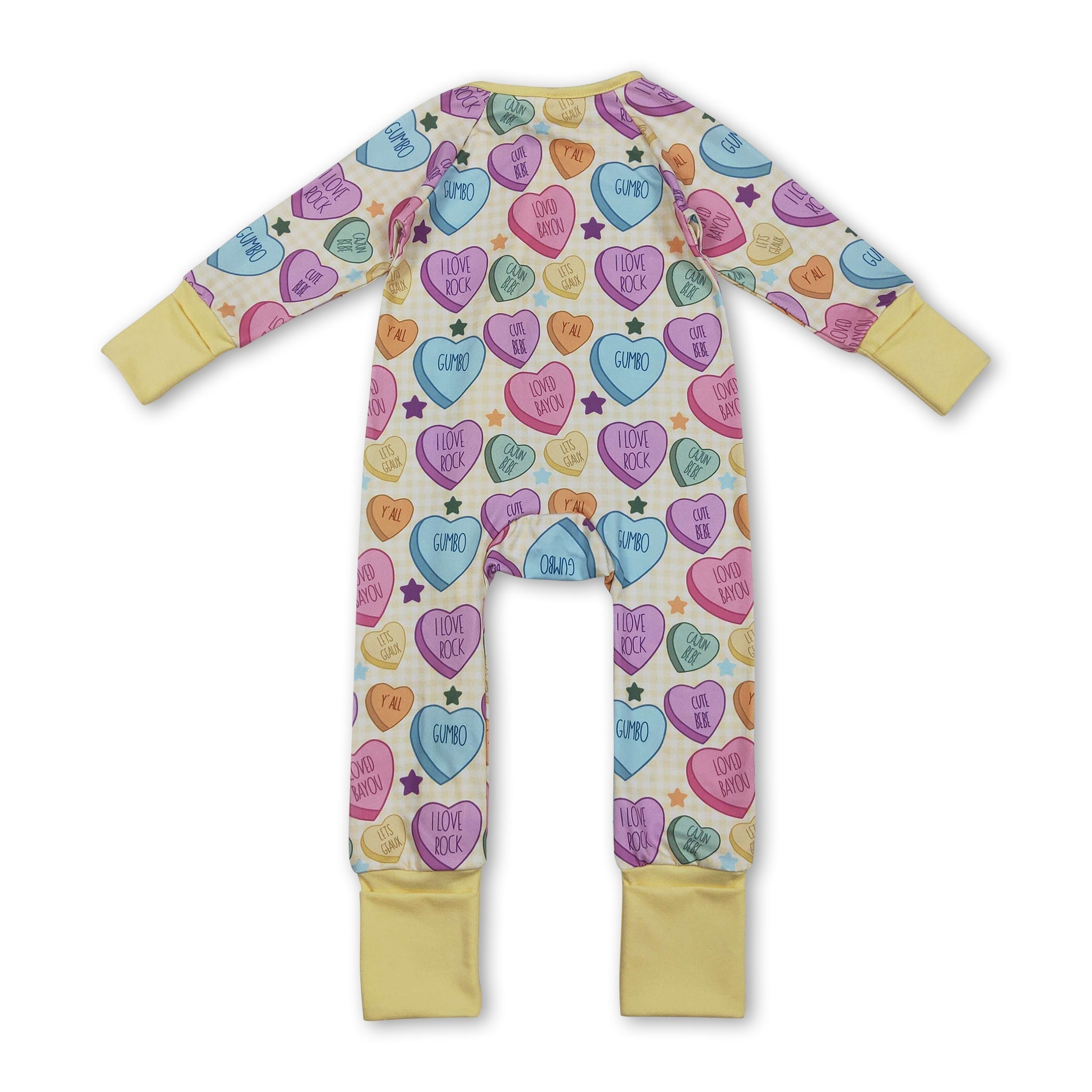 Long sleeves yellow plaid heart baby girls valentine&